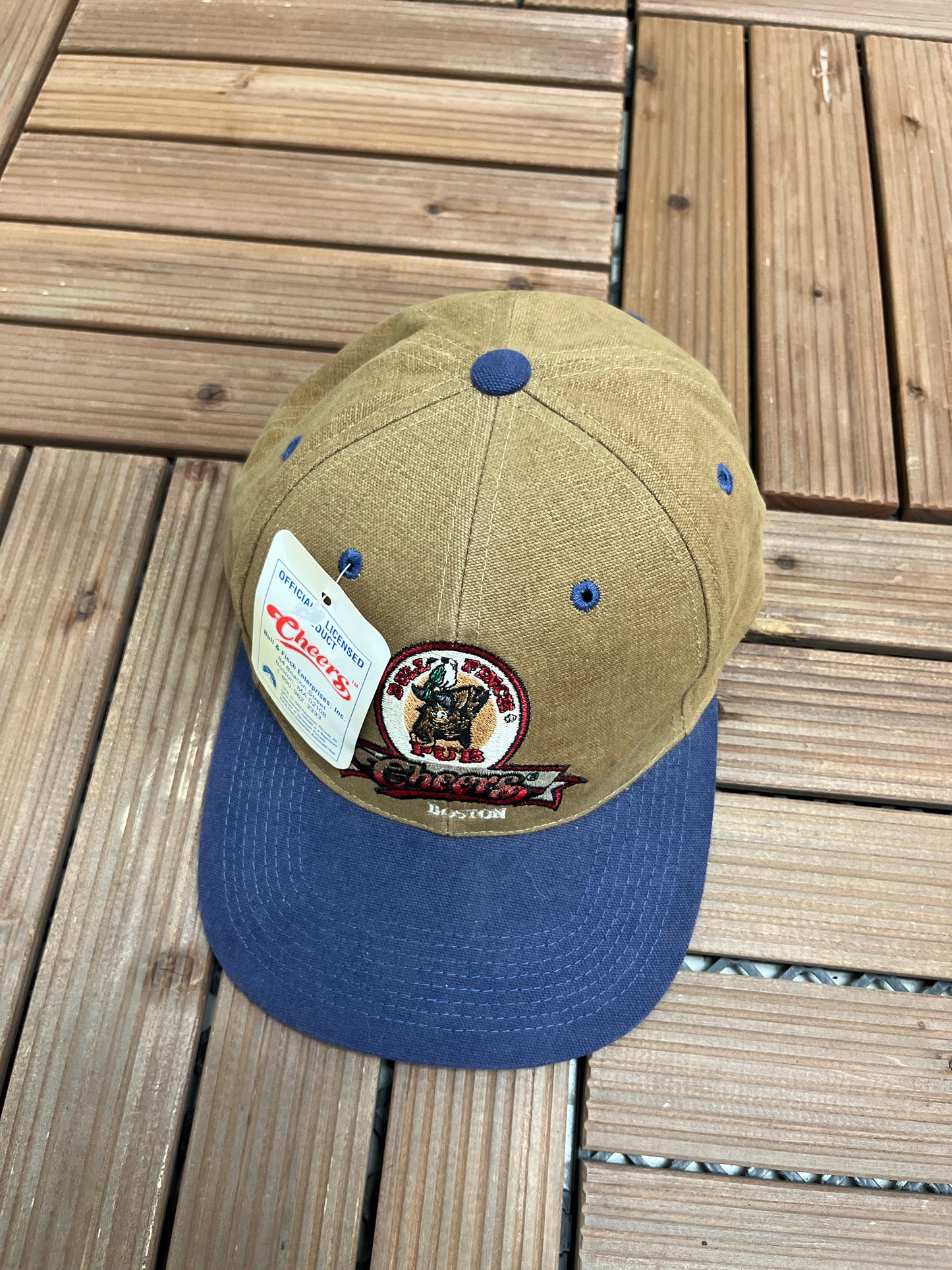 Cheers Boston Embroidered Graphic Hat | Metal Clasp | Vintage 1990s Promotional Beige Cap |