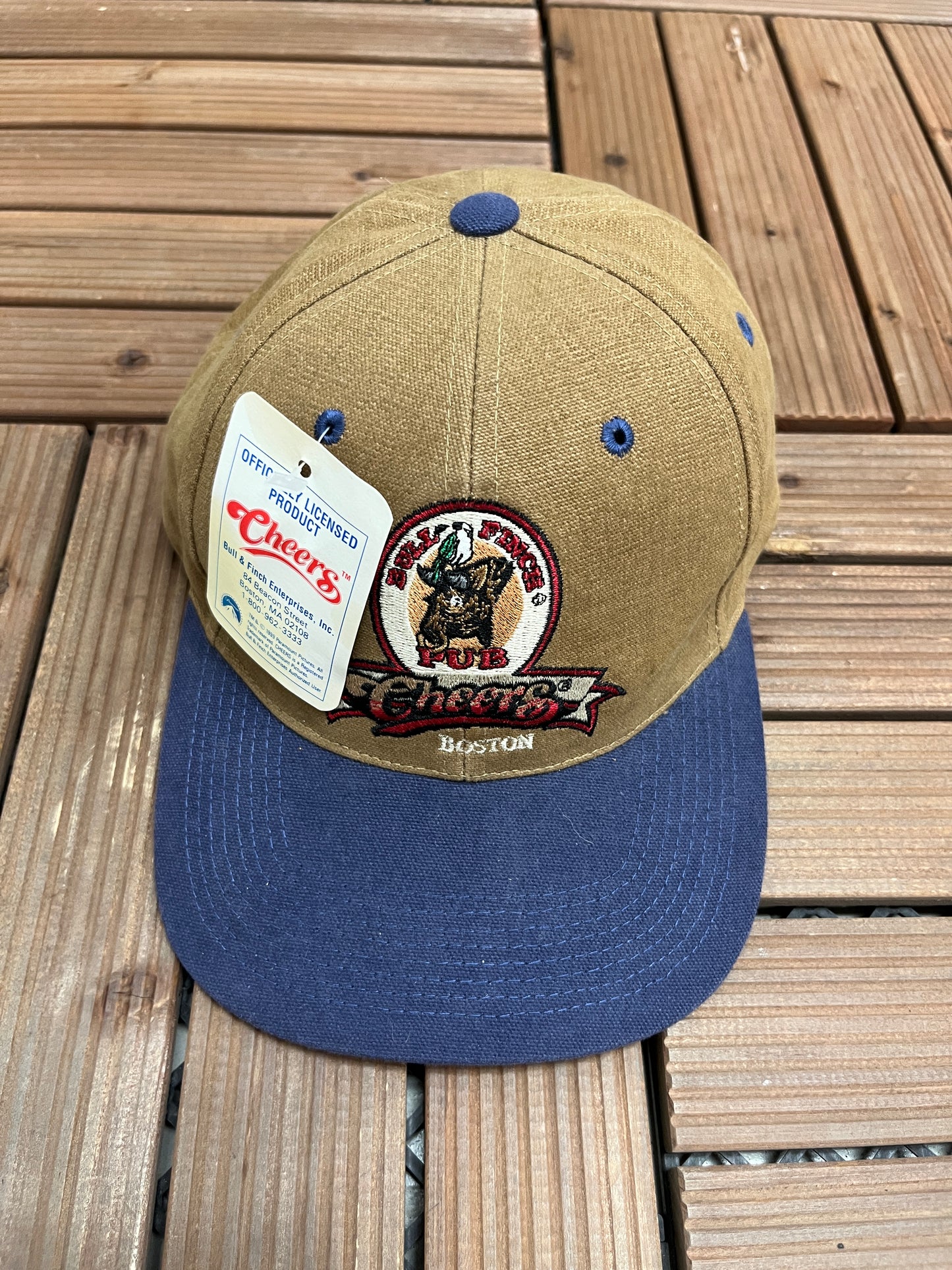 Cheers Boston Embroidered Graphic Hat | Metal Clasp | Vintage 1990s Promotional Beige Cap |