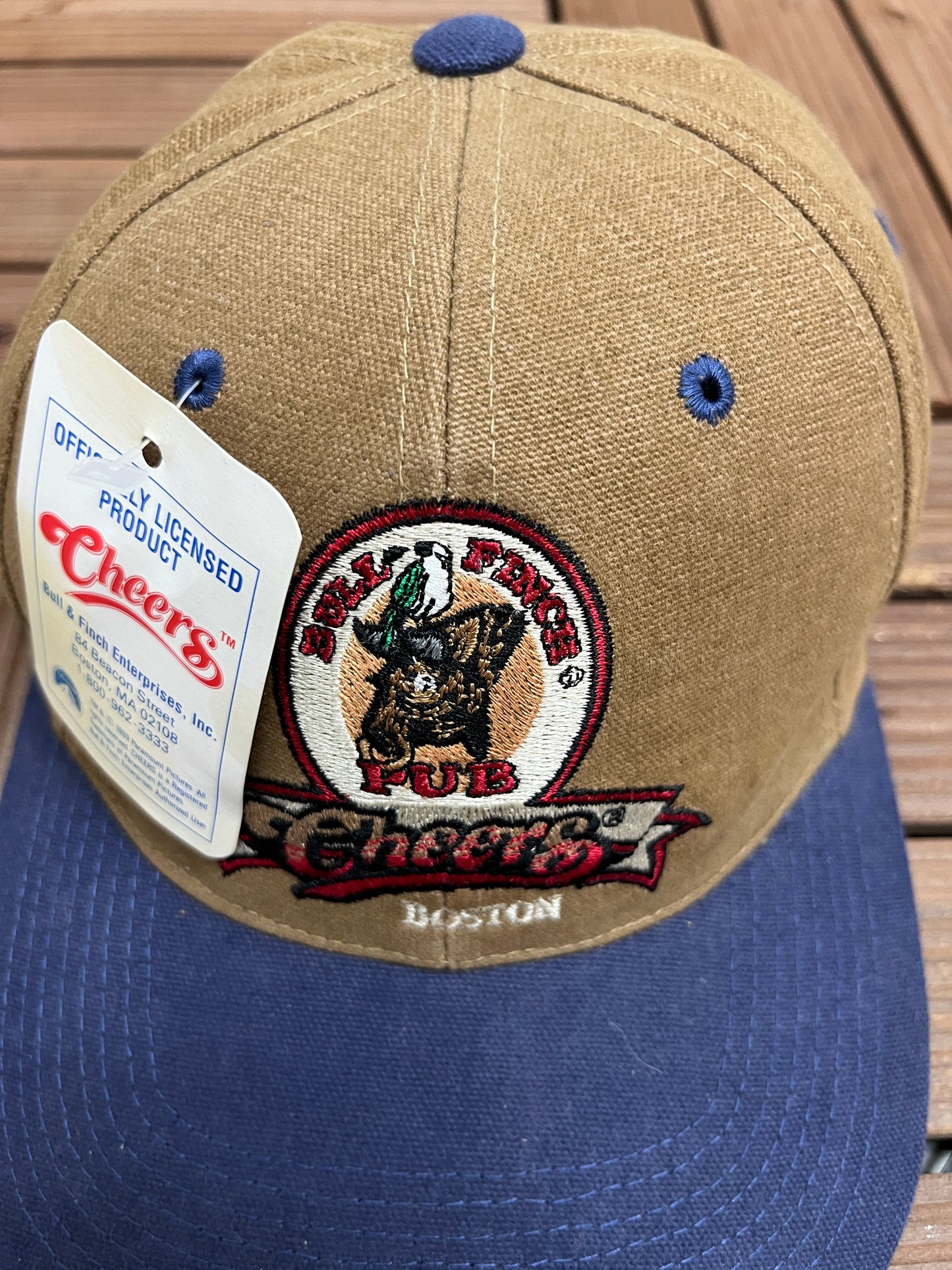 Cheers Boston Embroidered Graphic Hat | Metal Clasp | Vintage 1990s Promotional Beige Cap |