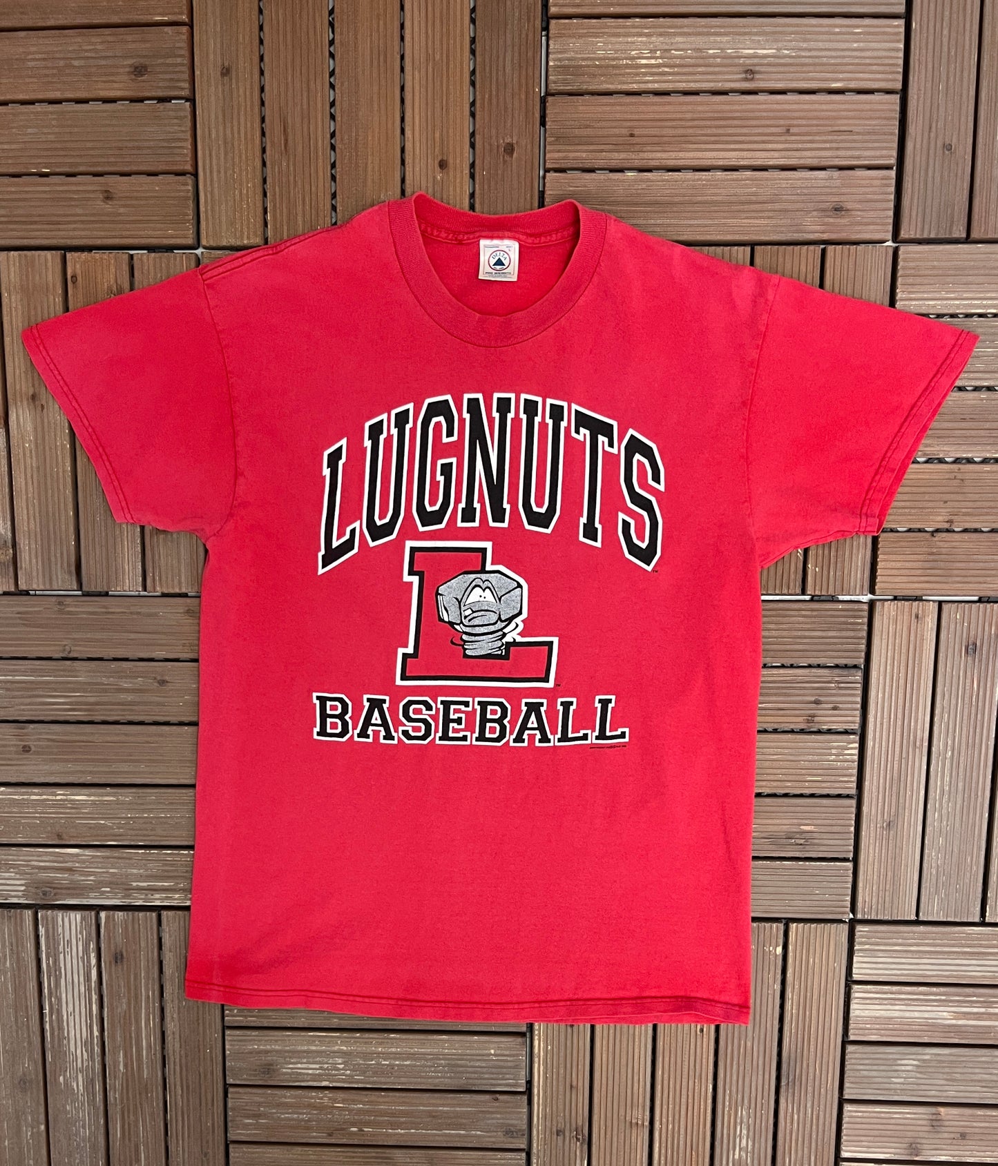 Lansing Lugnuts Baseball Graphic Tee | Size Large | Vintage 1990s MiLB Baseball Red T-Shirt |