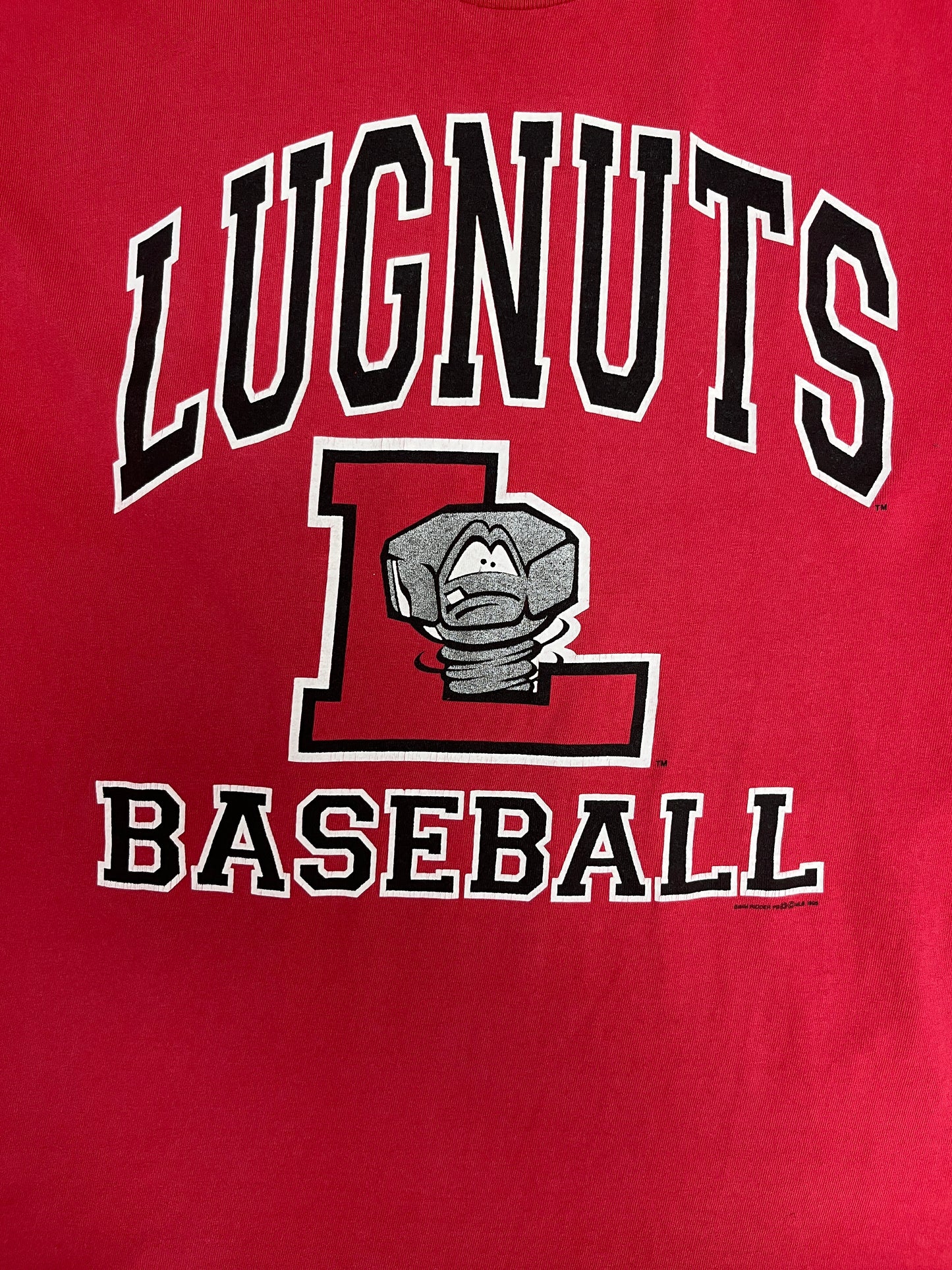 Lansing Lugnuts Baseball Graphic Tee | Size Large | Vintage 1990s MiLB Baseball Red T-Shirt |