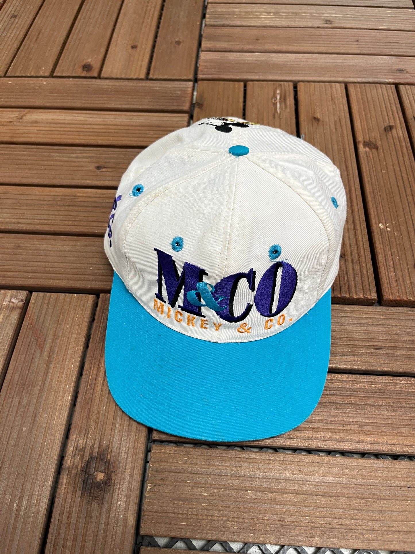 Mickey Mouse & Co Graphic Hat | Snap Back | Vintage 1990s Disney Cartoon White Cap |