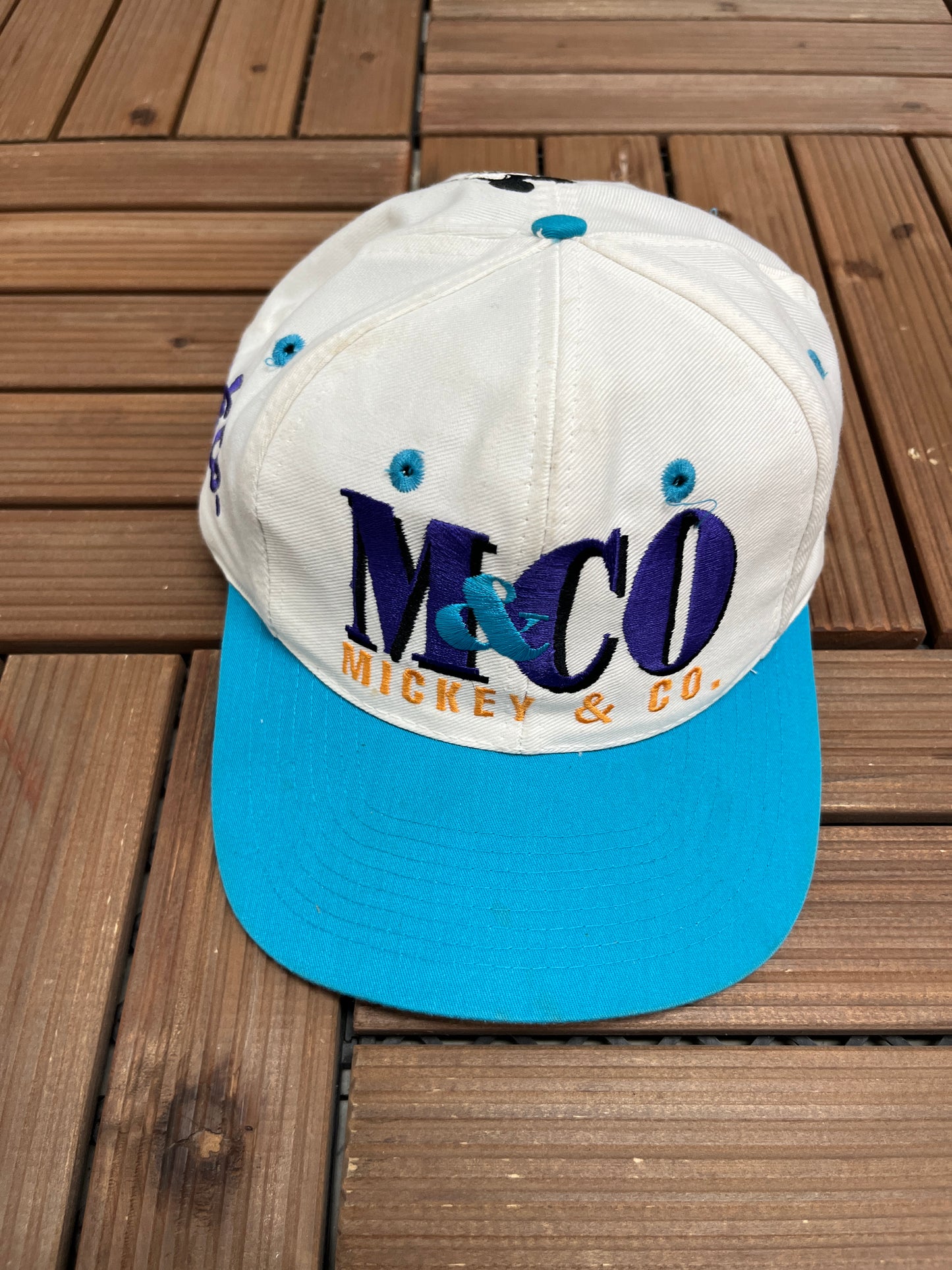 Mickey Mouse & Co Graphic Hat | Snap Back | Vintage 1990s Disney Cartoon White Cap |