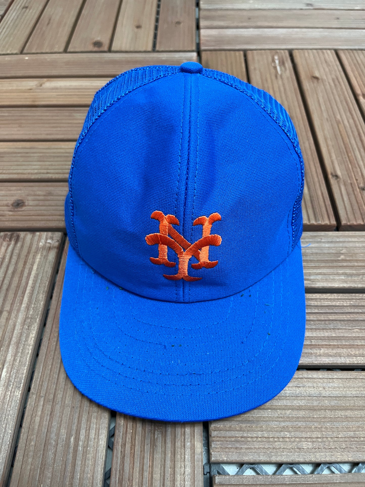 New York Mets Graphic Hat | Snap Back | Vintage 1990s MLB Baseball Trucker Blue Cap |