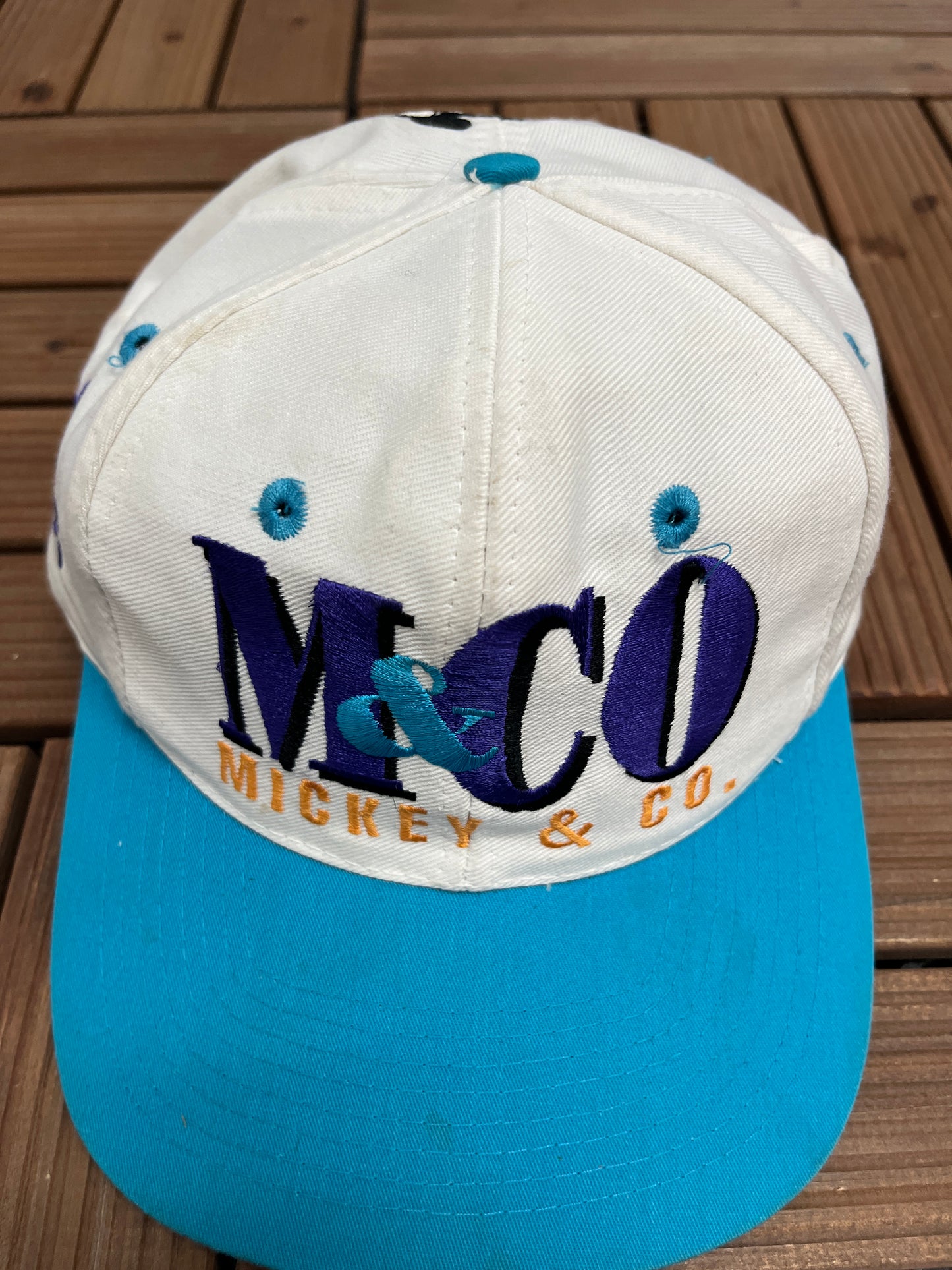 Mickey Mouse & Co Graphic Hat | Snap Back | Vintage 1990s Disney Cartoon White Cap |