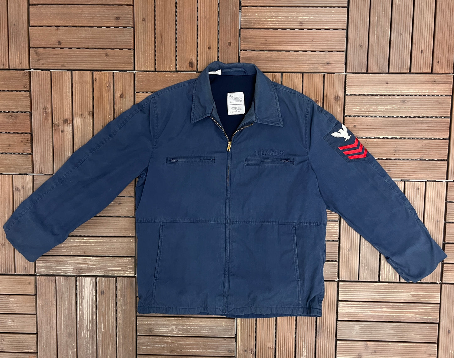 United States Navy Petty Officer First Class Graphic Jacket | Size 42R | Vintage 1990s Military Blue Jacket |