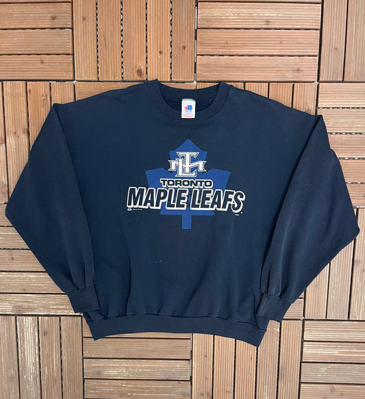 Toronto Maple Leafs Graphic Crewneck | Size X-Large | Vintage 1990s NHL Hockey Blue Sweater |