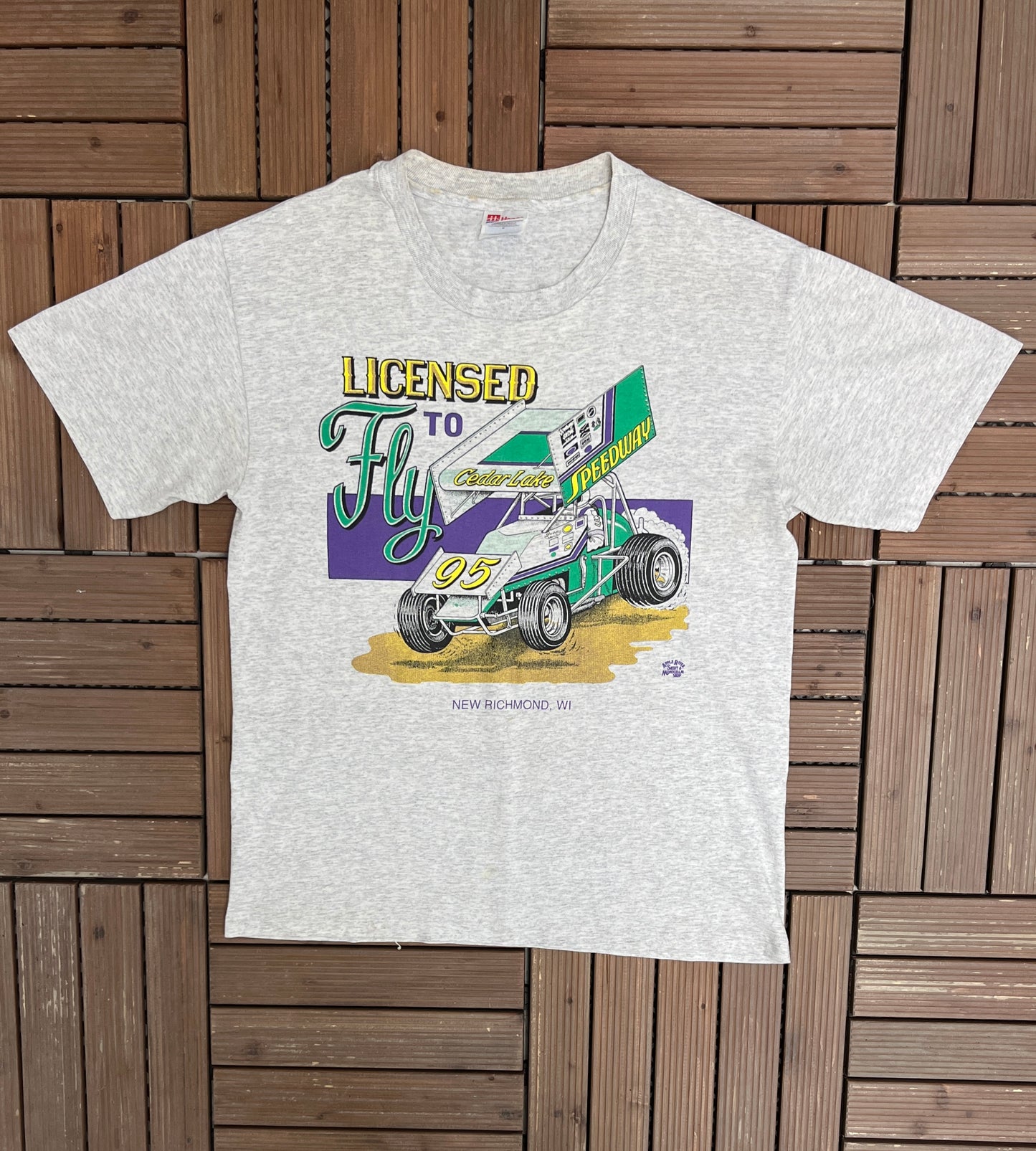 Cedar Lake Speedway Graphic Tee | Size Medium | Vintage 1990s Racing Grey T-Shirt |