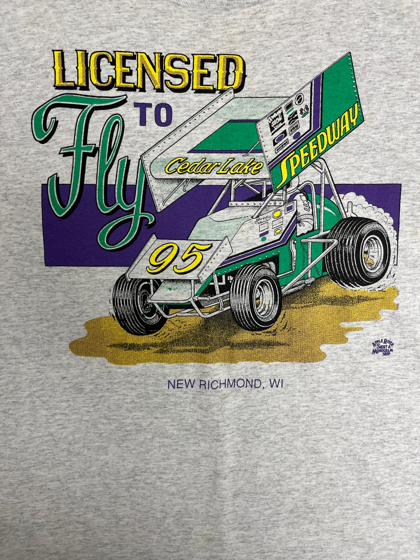 Cedar Lake Speedway Graphic Tee | Size Medium | Vintage 1990s Racing Grey T-Shirt |