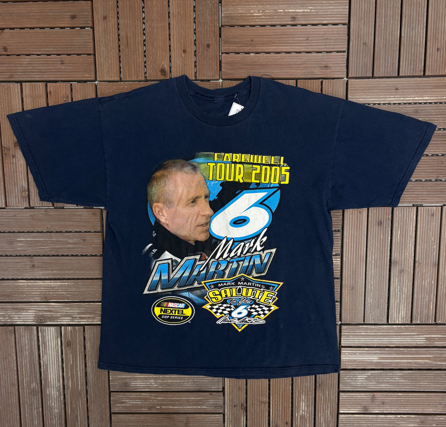 Mark Martin Farewell Tour 2005 Graphic Tee | Size X-Large | Vintage 2000s NASCAR Racing Blue T-Shirt |