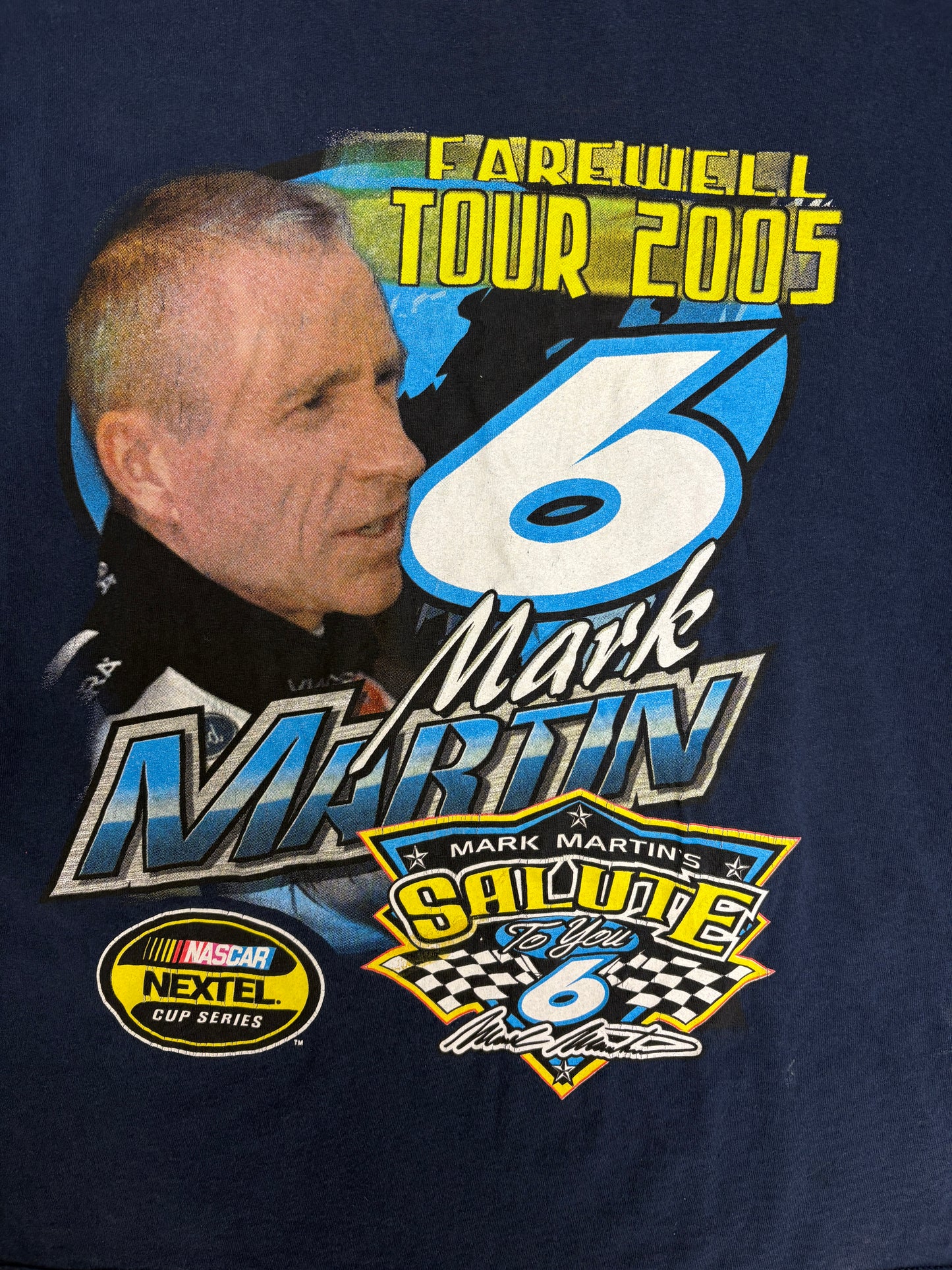 Mark Martin Farewell Tour 2005 Graphic Tee | Size X-Large | Vintage 2000s NASCAR Racing Blue T-Shirt |