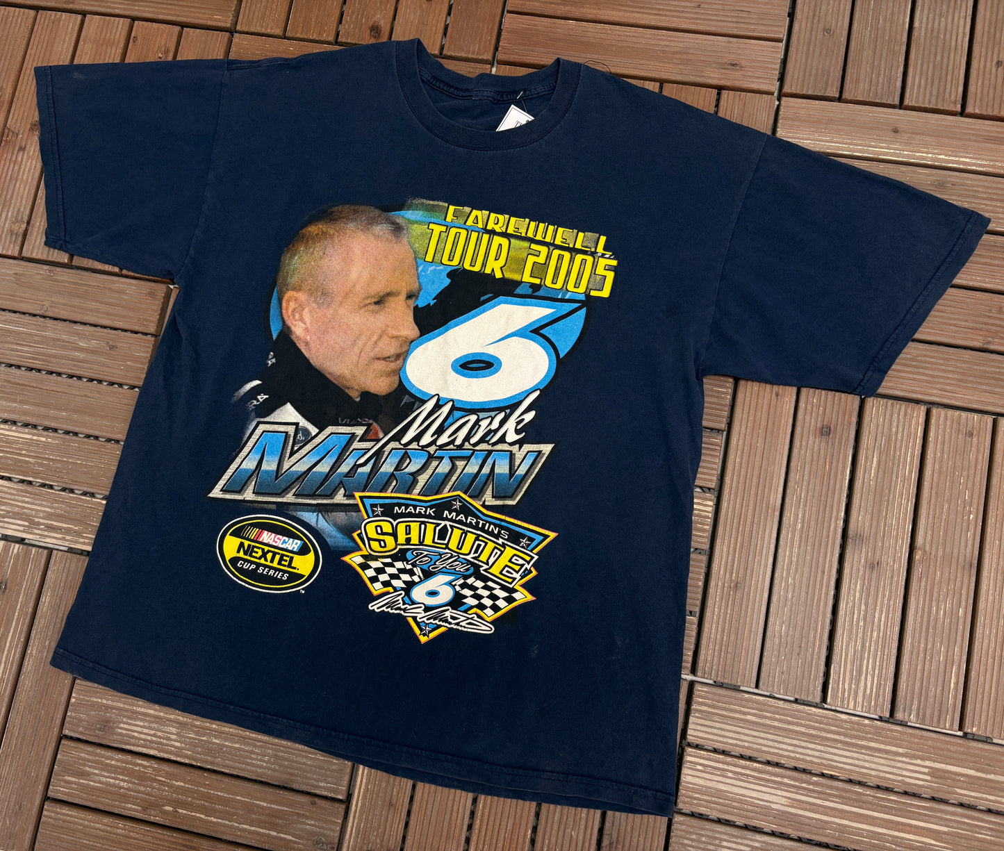 Mark Martin Farewell Tour 2005 Graphic Tee | Size X-Large | Vintage 2000s NASCAR Racing Blue T-Shirt |
