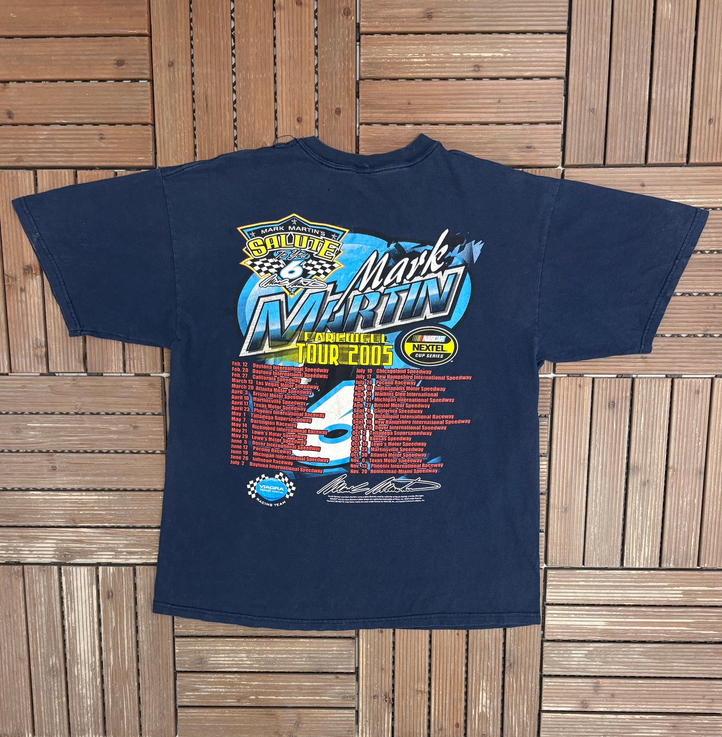 Mark Martin Farewell Tour 2005 Graphic Tee | Size X-Large | Vintage 2000s NASCAR Racing Blue T-Shirt |