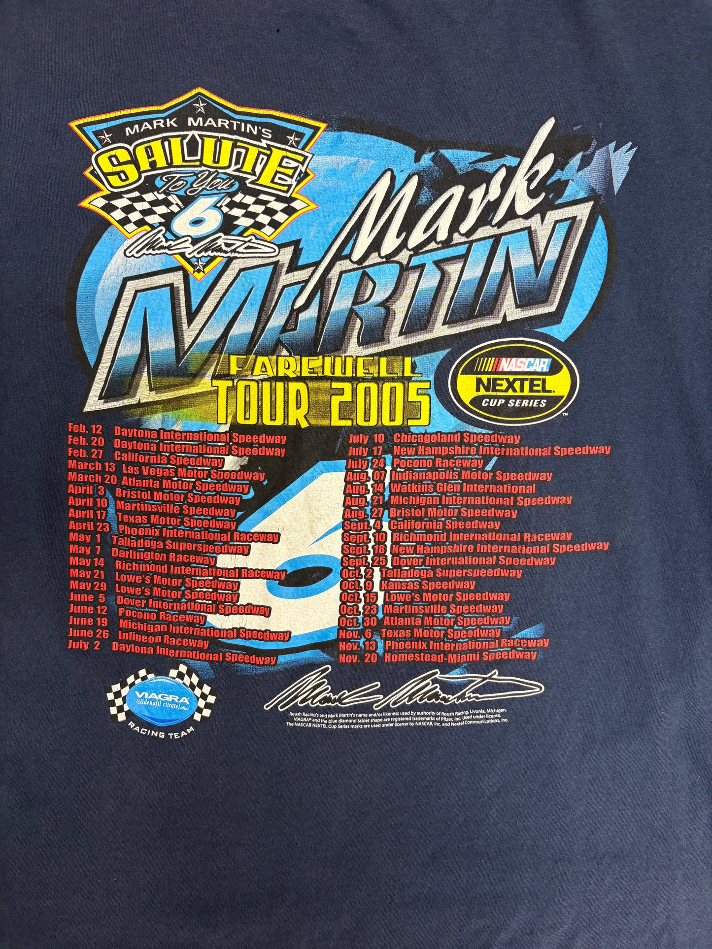 Mark Martin Farewell Tour 2005 Graphic Tee | Size X-Large | Vintage 2000s NASCAR Racing Blue T-Shirt |