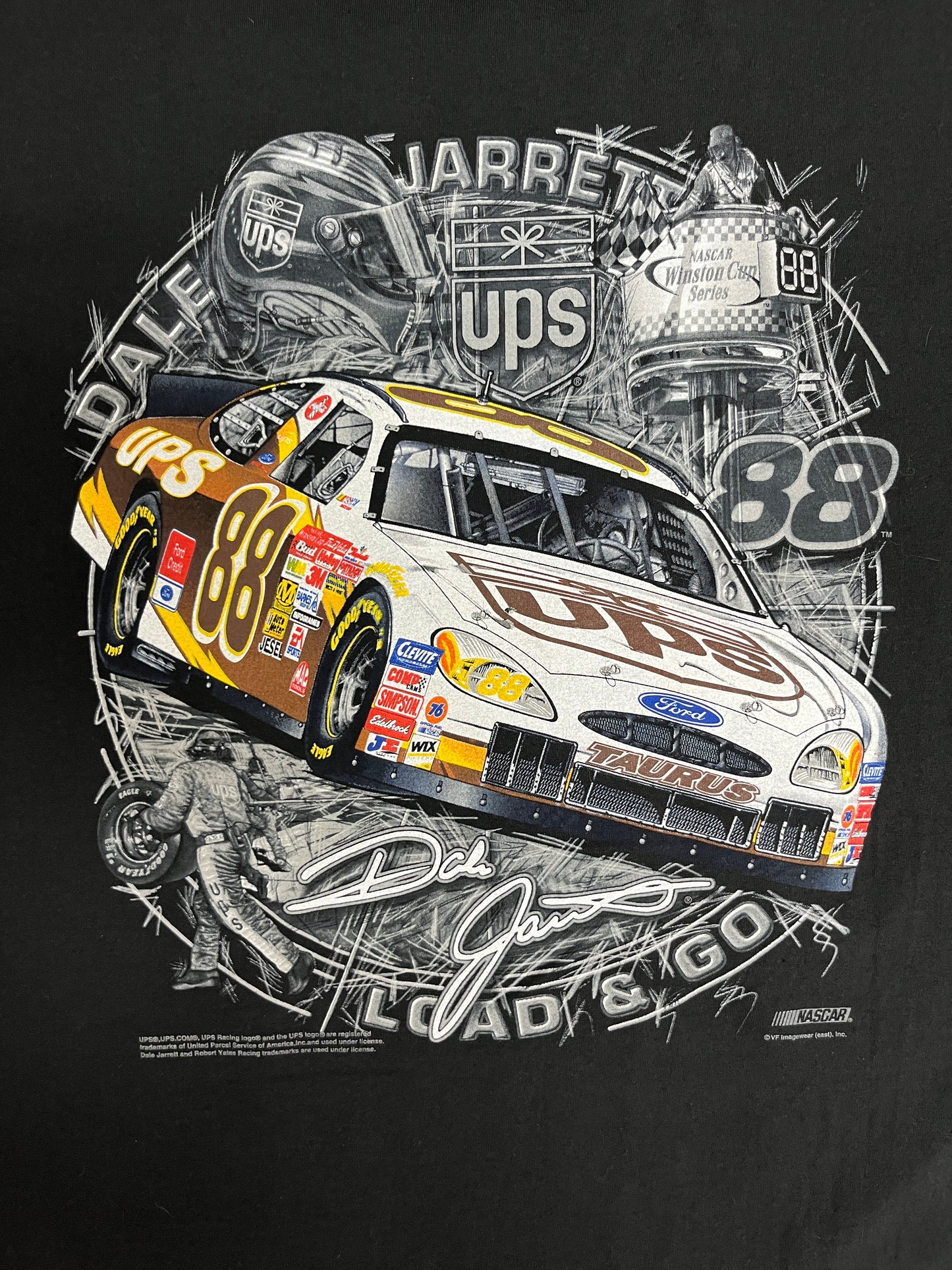 Dale Jarrett Load & Go Graphic Tee | Size X-Large | Vintage 2000s NASCAR Racing Black T-Shirt |