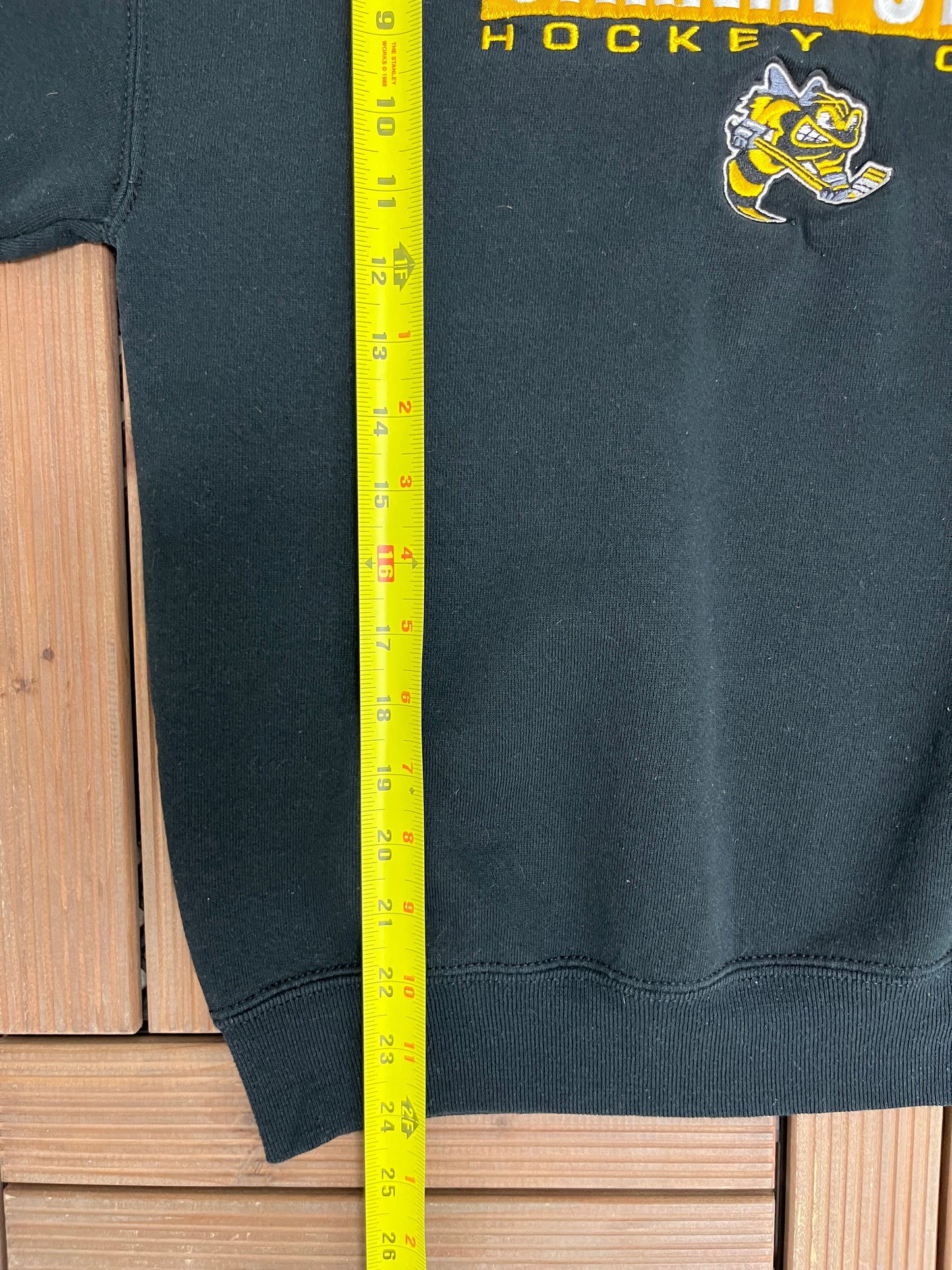 Sarnia Sting Embroidered Graphic Crewneck | Size Small | Vintage 1990s OHL Hockey Black Sweater |