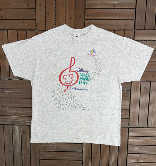 Disney Magic Music Days Graphic Tee | Size X-Large | Vintage 1990s Walt Disney World Grey T-Shirt |