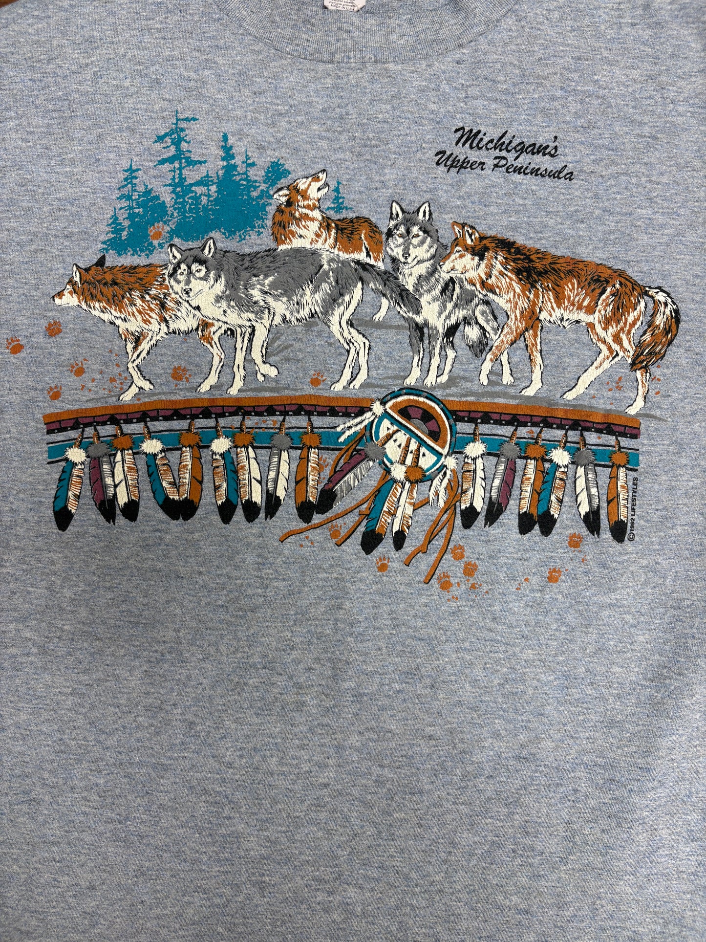 Michigan's Upper Peninsula Graphic Tee | Size X-Large | Vintage 1990s Tourist Blue T-Shirt |