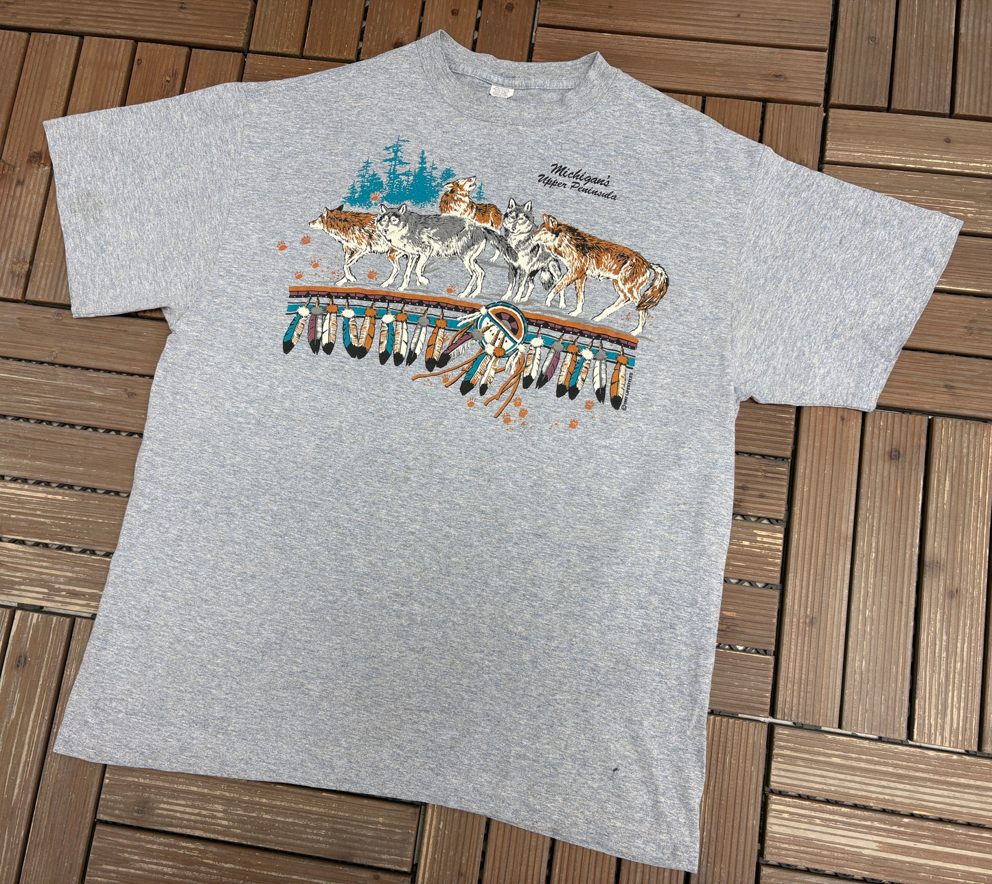 Michigan's Upper Peninsula Graphic Tee | Size X-Large | Vintage 1990s Tourist Blue T-Shirt |