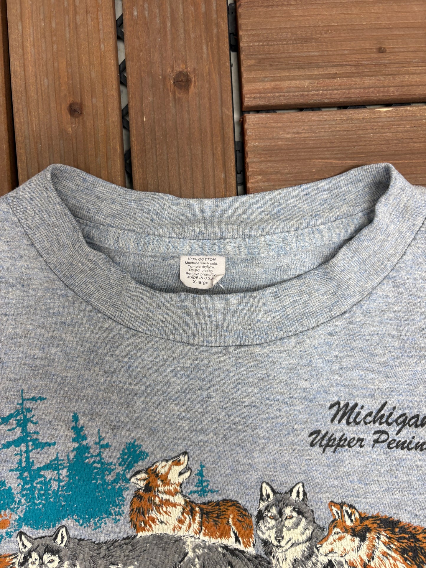 Michigan's Upper Peninsula Graphic Tee | Size X-Large | Vintage 1990s Tourist Blue T-Shirt |