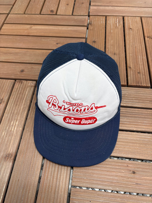 Buffalo Bisons Super Duper Graphic Hat | Snap Back | Vintage 1990s Minor League White Baseball Cap |