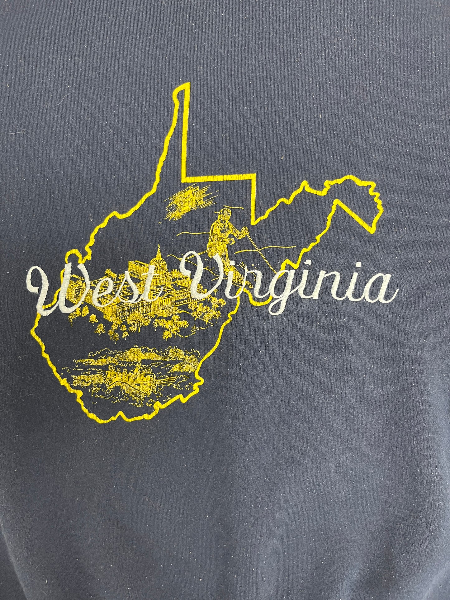 West Virginia Graphic Crewneck | Size X-Large | Vintage 1990s Tourist Made in USA Blue Sweater |