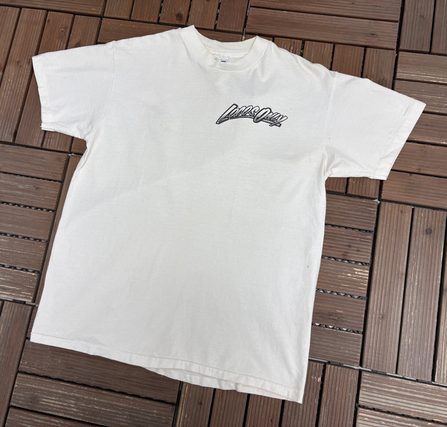 Locos Only Surfwear Graphic Tee | Size Large | Vintage 1990s Surf White T-Shirt |
