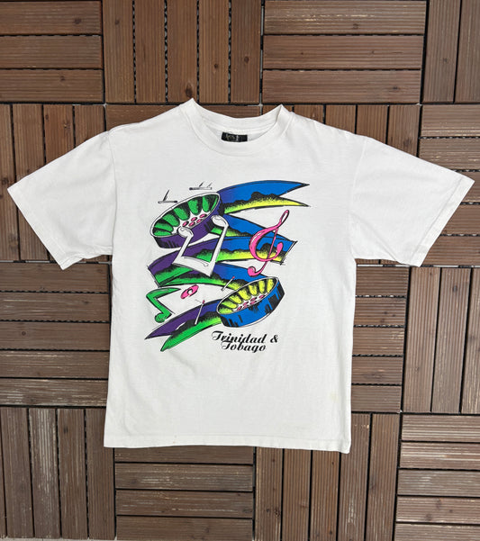 Trinidad & Tobago Graphic Tee | Size Large | Vintage 1990s Tourist White T-Shirt |