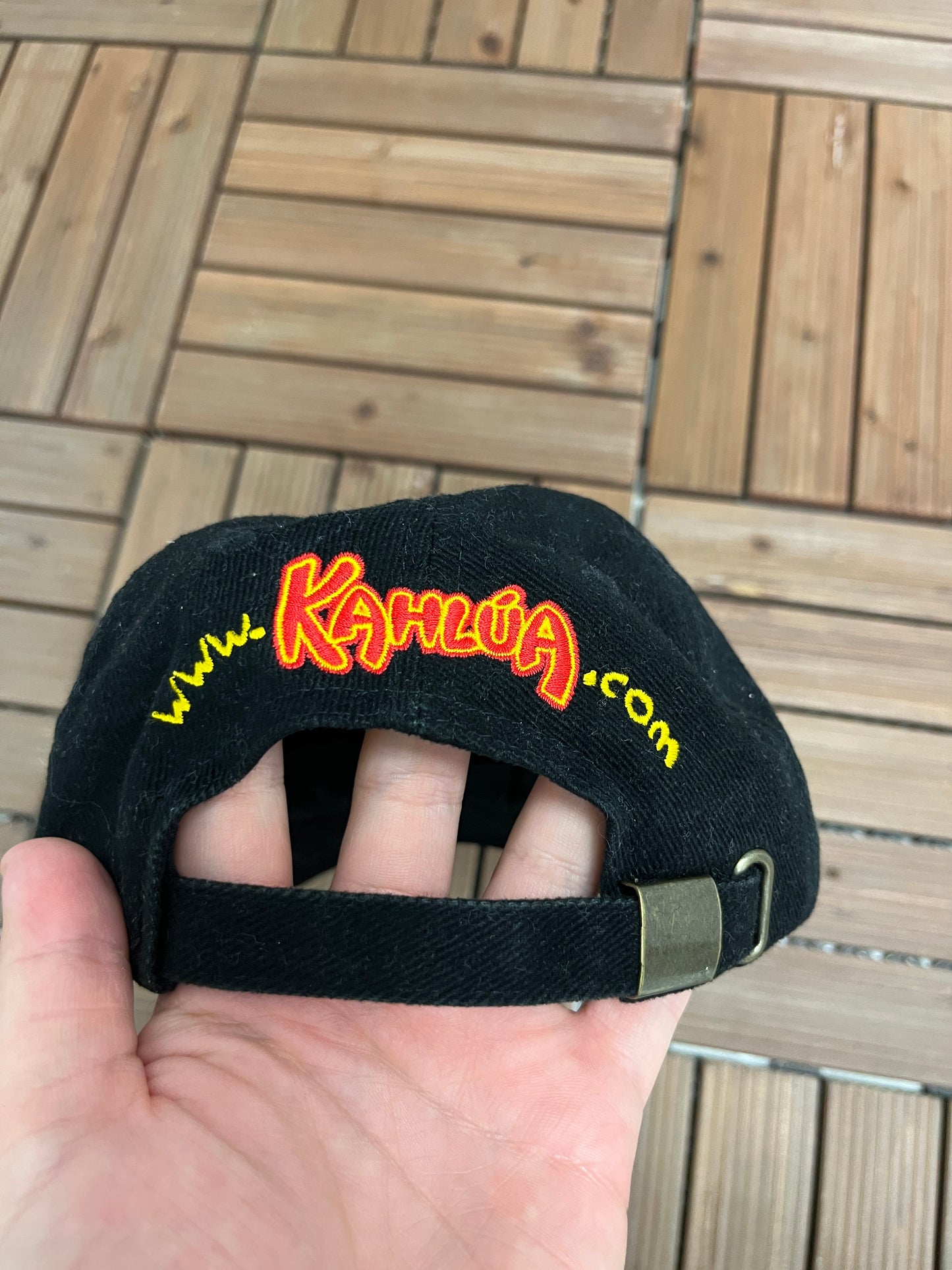 Kahlua Anything Goes Embroidered Graphic Hat | Metal Clasp | Vintage 2000s Promotional Black Cap |