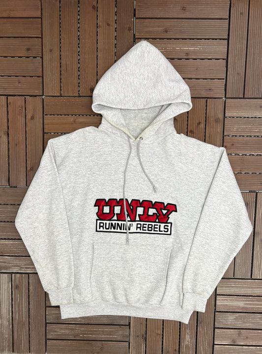 UNLV Runnin' Rebels Graphic Hoodie | Size Medium | Vintage 1990s College Sports Grey Sweater |