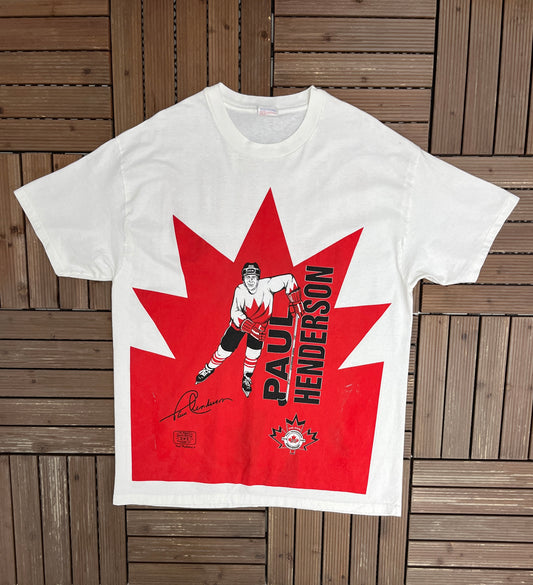 Team Canada Hockey Paul Henderson Graphic Tee | Size X-Large | Vintage 1990s Hockey White T-Shirt |