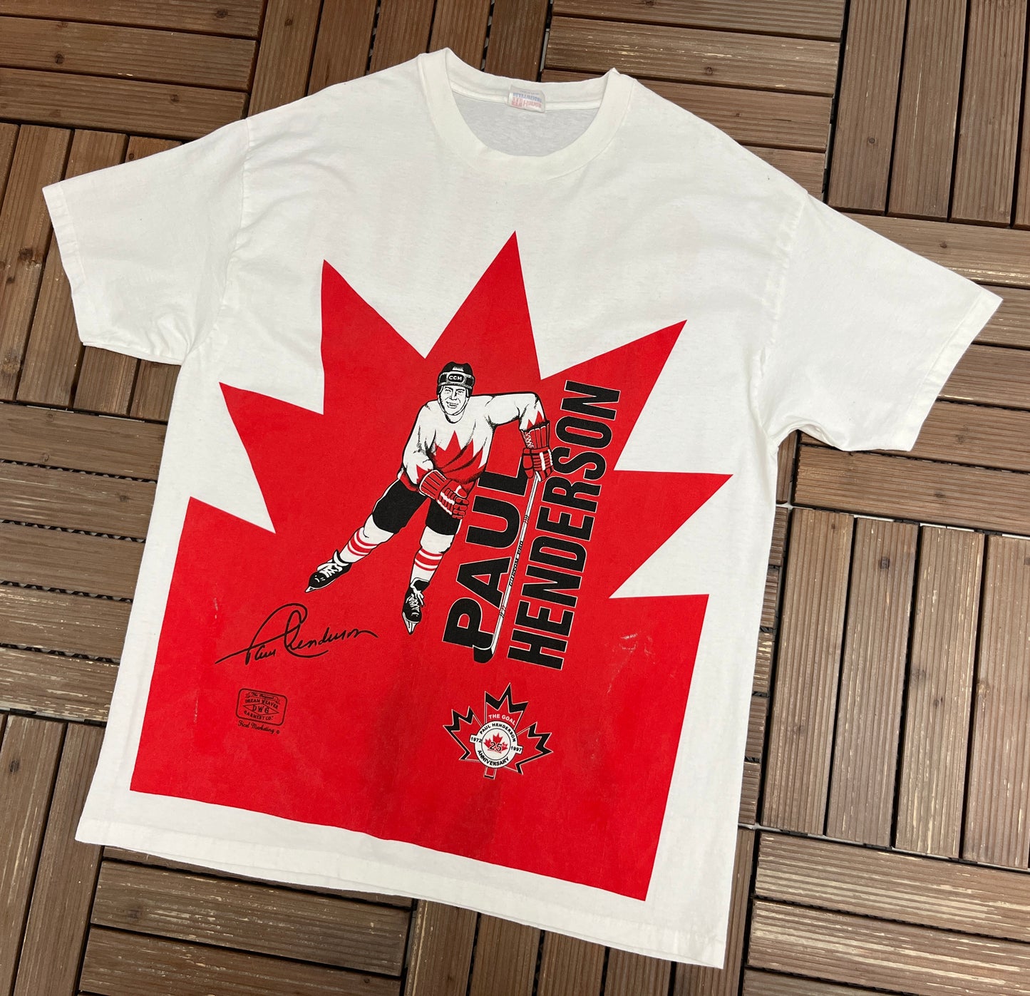 Team Canada Hockey Paul Henderson Graphic Tee | Size X-Large | Vintage 1990s Hockey White T-Shirt |