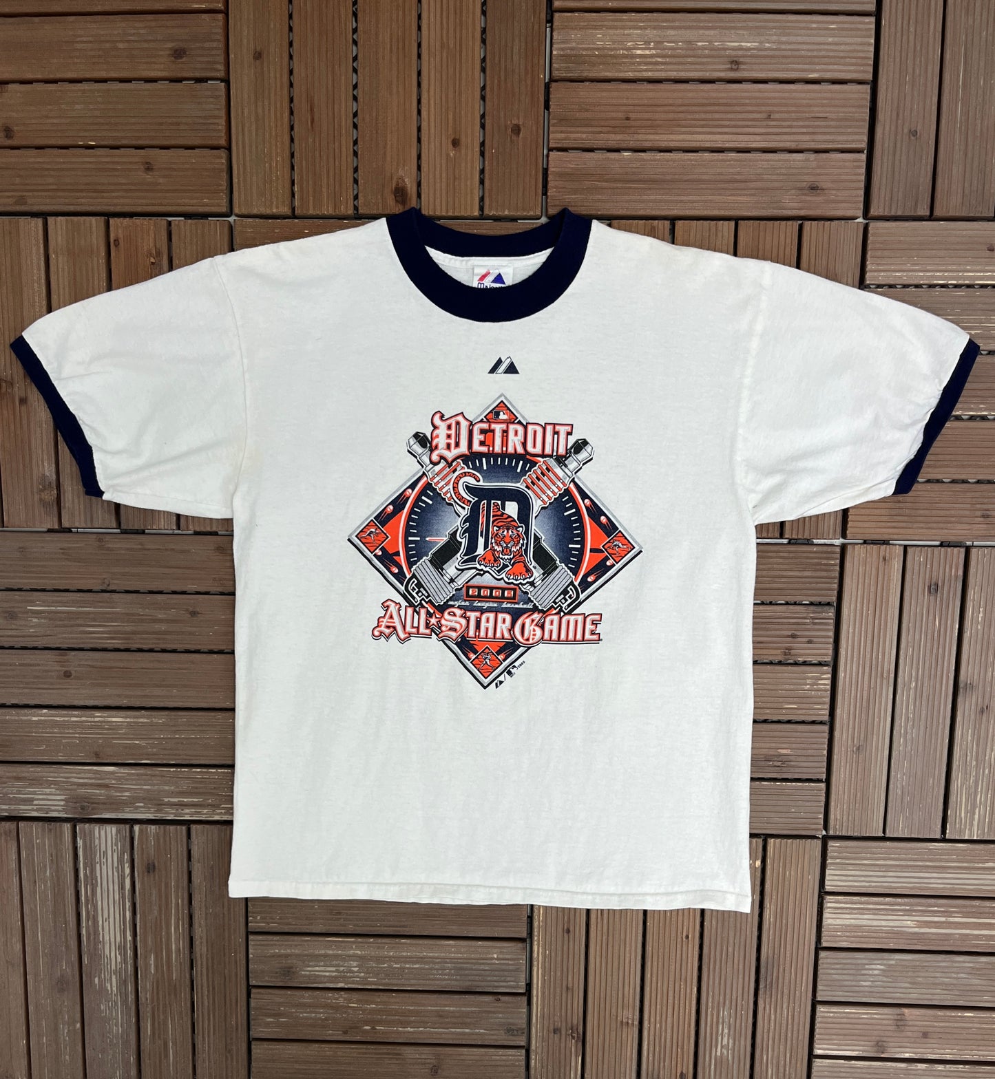 Detroit Tigers All-Star Game 2005 Graphic Tee | Size Large | Vintage 2000s MLB Baseball White T-Shirt |