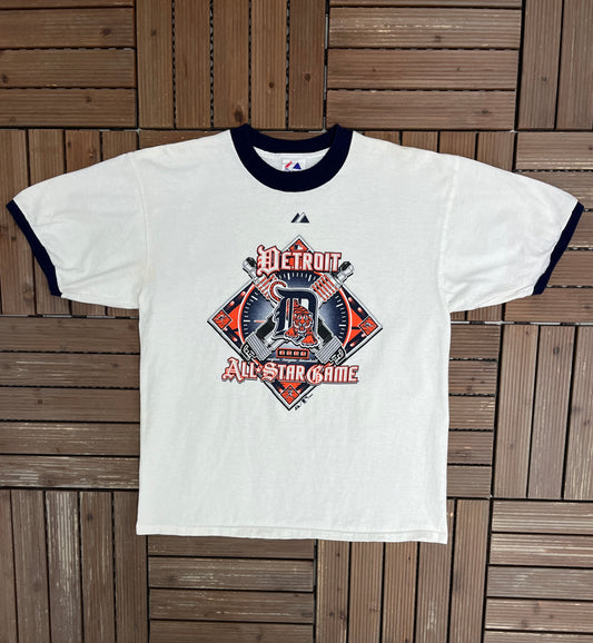 Detroit Tigers All-Star Game 2005 Graphic Tee | Size Large | Vintage 2000s MLB Baseball White T-Shirt |