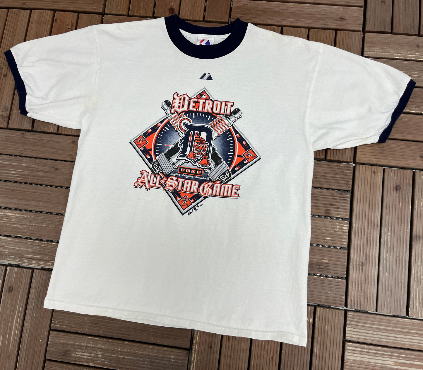 Detroit Tigers All-Star Game 2005 Graphic Tee | Size Large | Vintage 2000s MLB Baseball White T-Shirt |