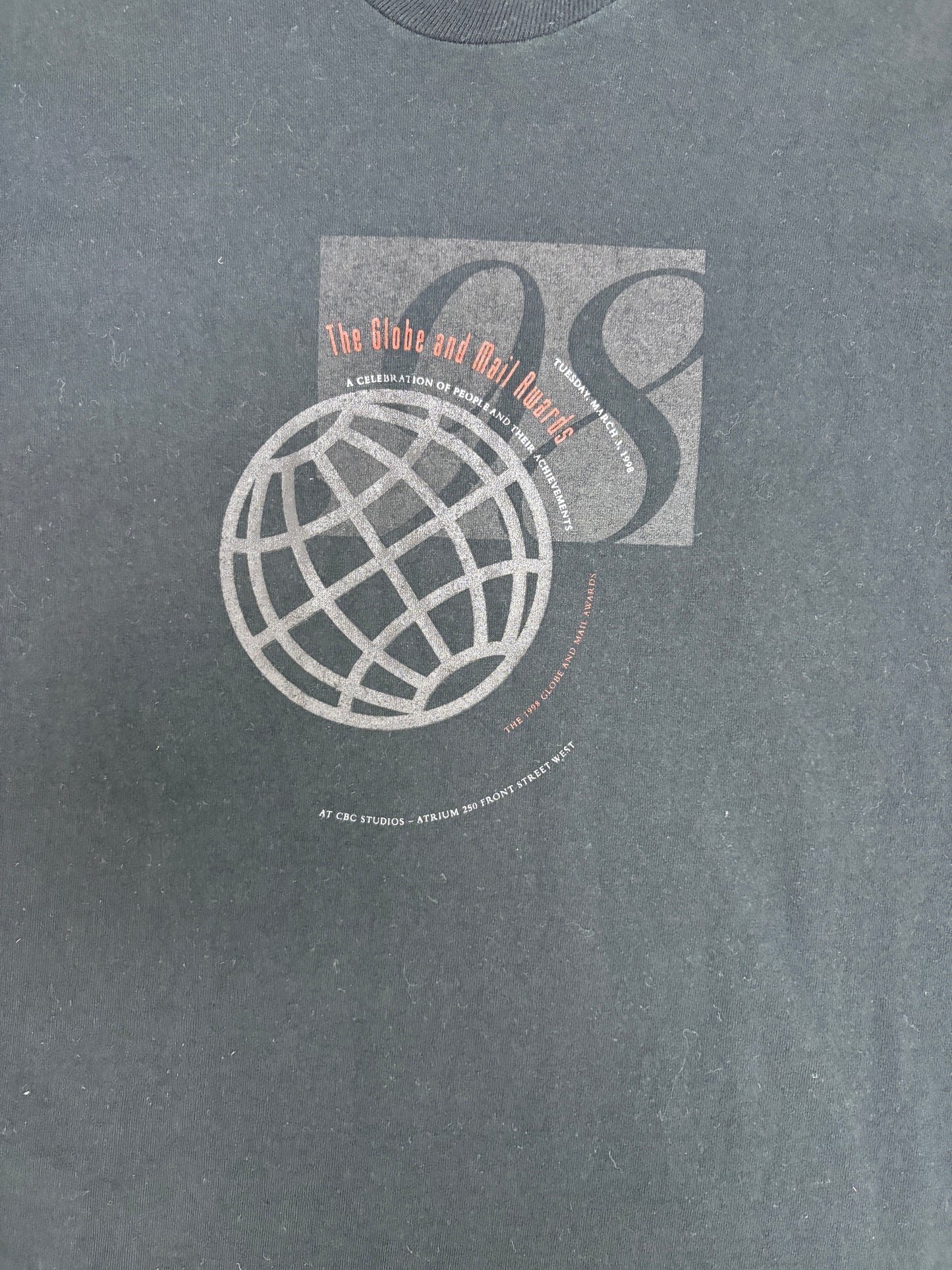 Globe and Mail Awards 1998 Graphic Tee | Size X-Large | Vintage 1990s Promotional Black T-Shirt |