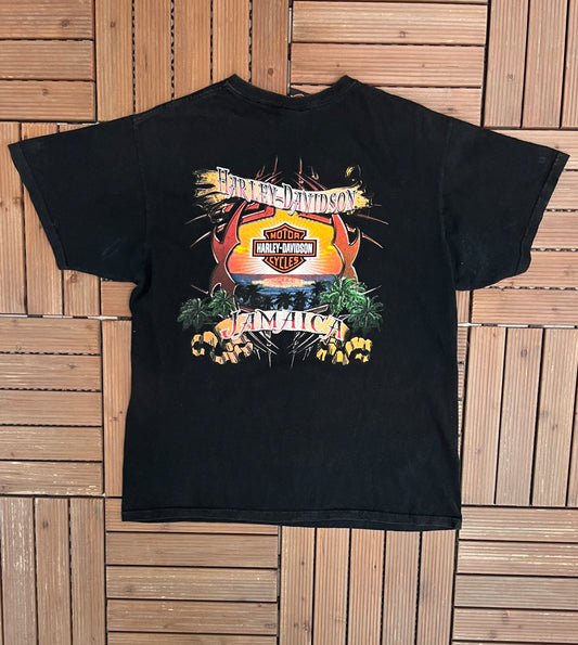 Harley Davidson Jamaica Graphic Tee | Size Large | Vintage 2000s Biker Motorcycle Black T-Shirt |