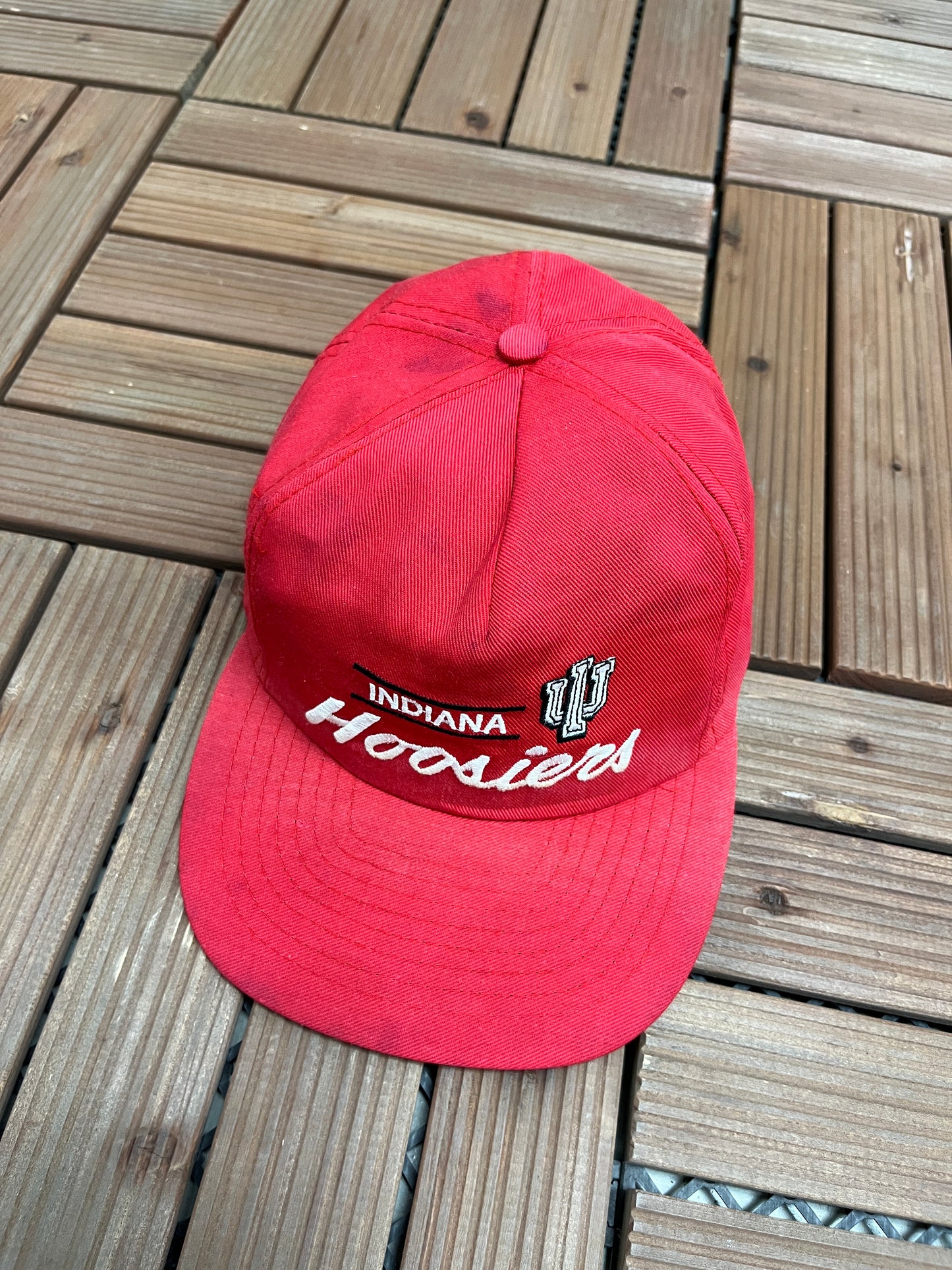 Indiana Hoosiers University Embroidered Graphic Hat | Snap Back | Vintage 1990s College Sports Red Cap |