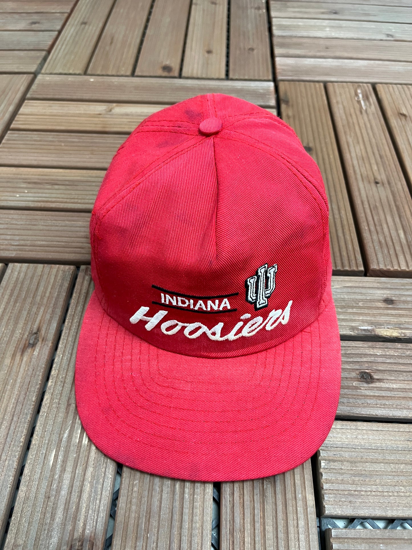 Indiana Hoosiers University Embroidered Graphic Hat | Snap Back | Vintage 1990s College Sports Red Cap |