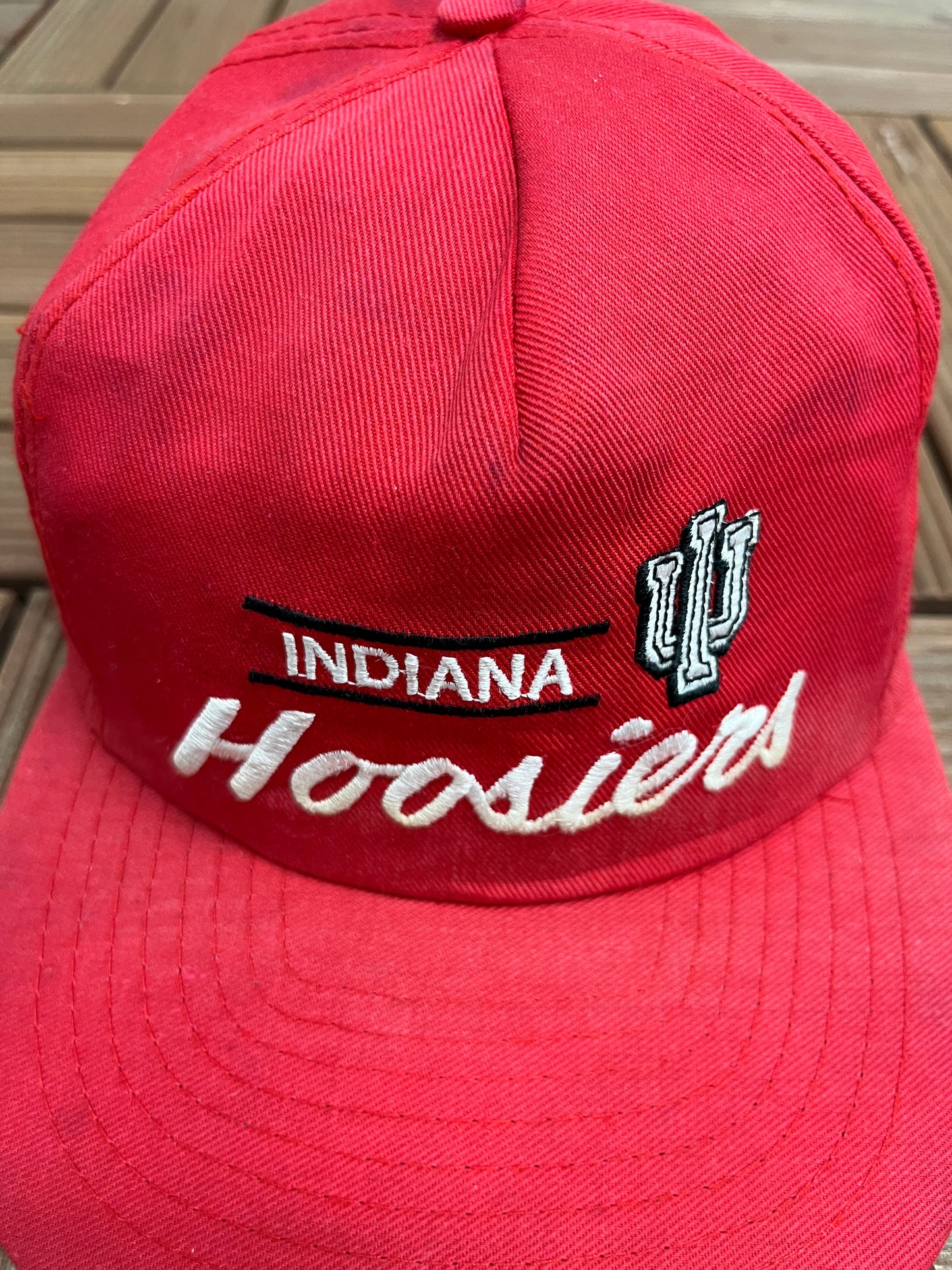 Indiana Hoosiers University Embroidered Graphic Hat | Snap Back | Vintage 1990s College Sports Red Cap |