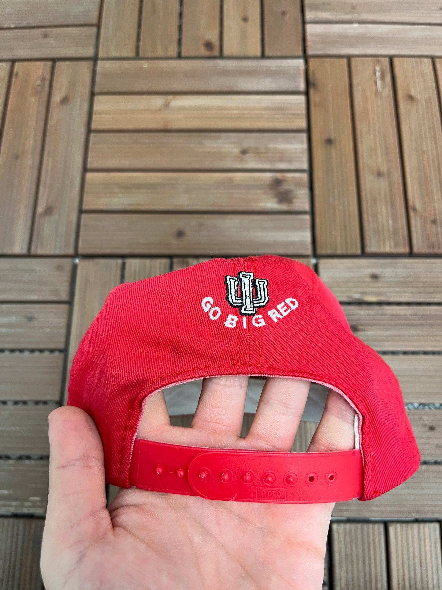 Indiana Hoosiers University Embroidered Graphic Hat | Snap Back | Vintage 1990s College Sports Red Cap |