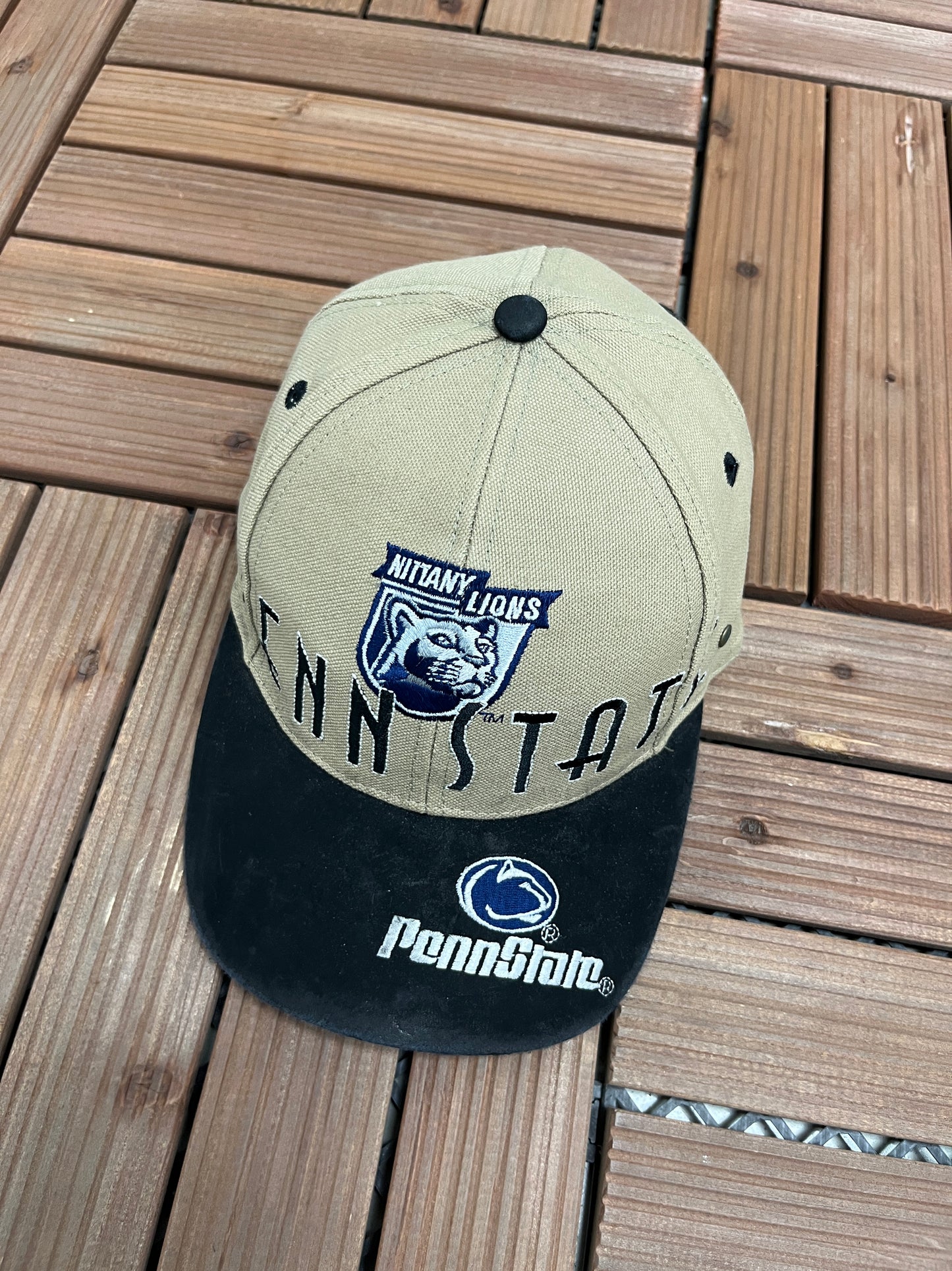 Penn State Nittany Lions Graphic Hat | Strap Back | Vintage 2000s College Sports Beige Cap |