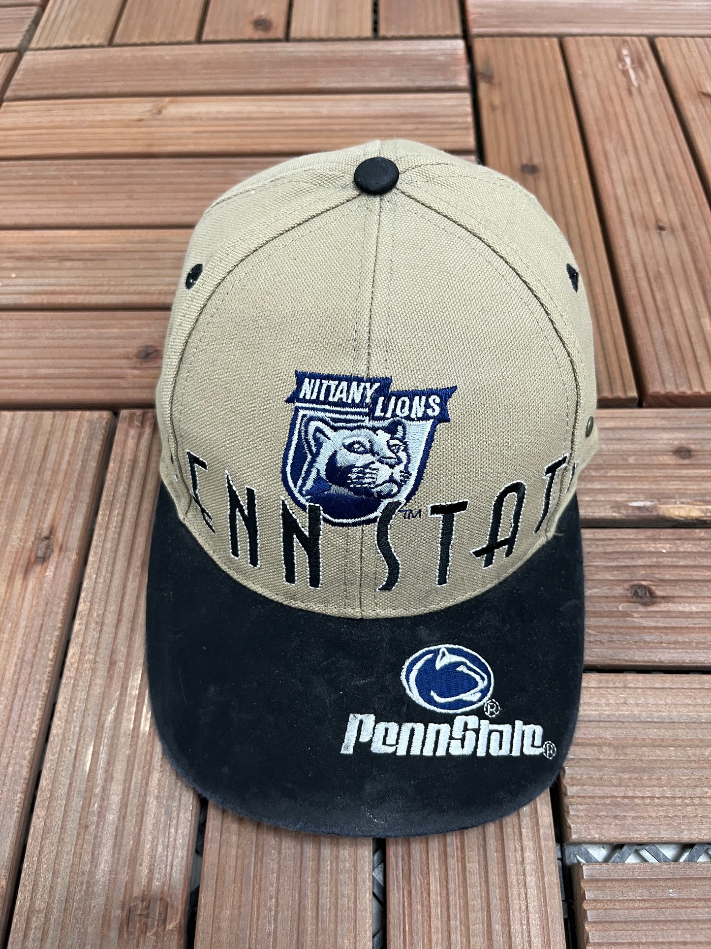 Penn State Nittany Lions Graphic Hat | Strap Back | Vintage 2000s College Sports Beige Cap |