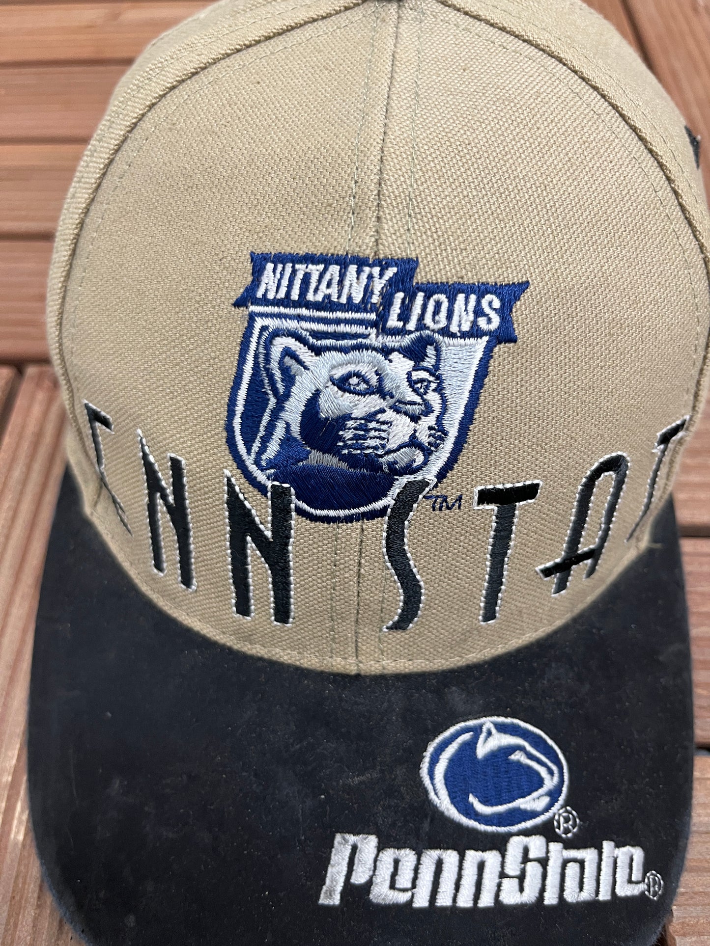 Penn State Nittany Lions Graphic Hat | Strap Back | Vintage 2000s College Sports Beige Cap |