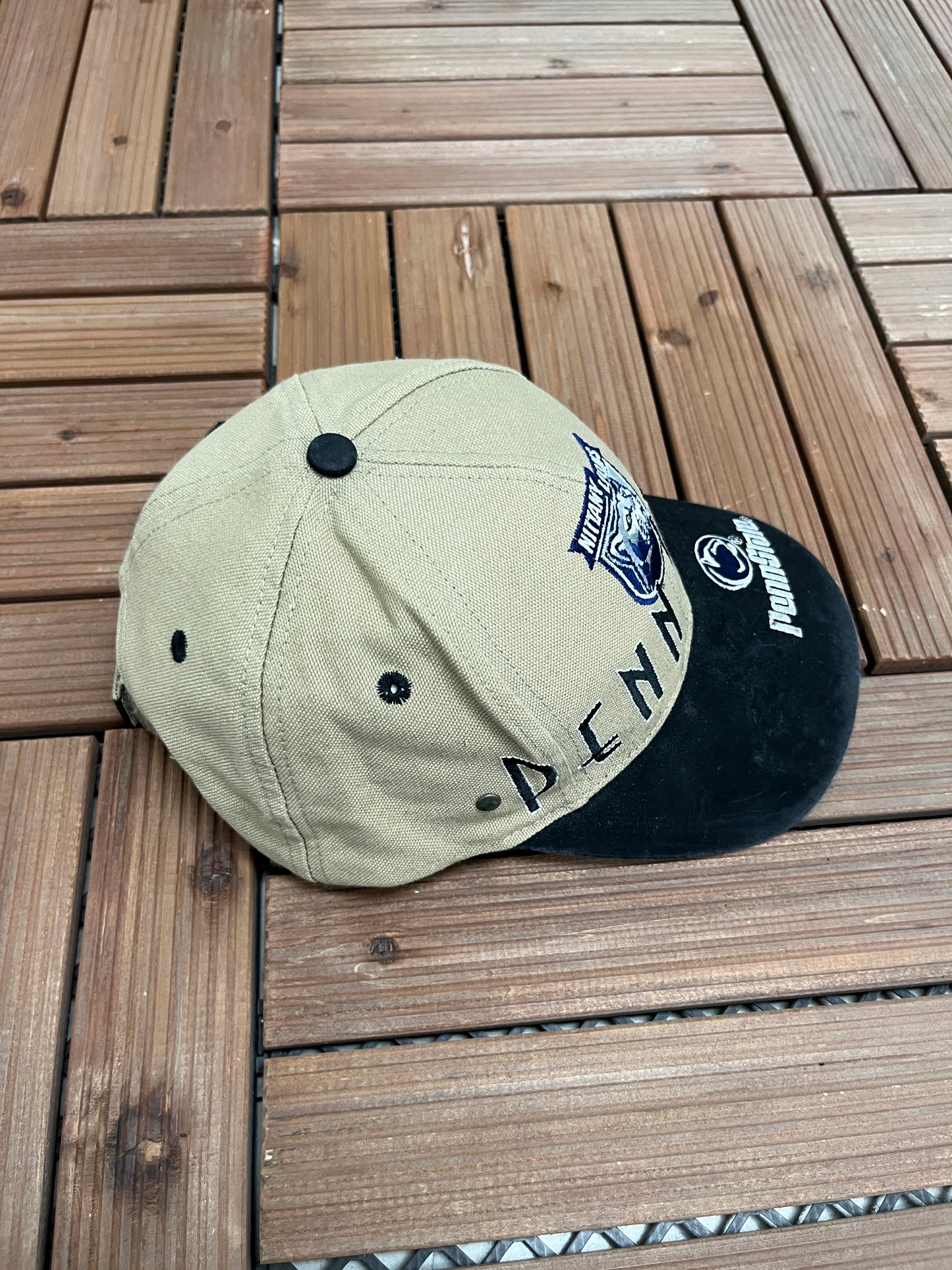 Penn State Nittany Lions Graphic Hat | Strap Back | Vintage 2000s College Sports Beige Cap |