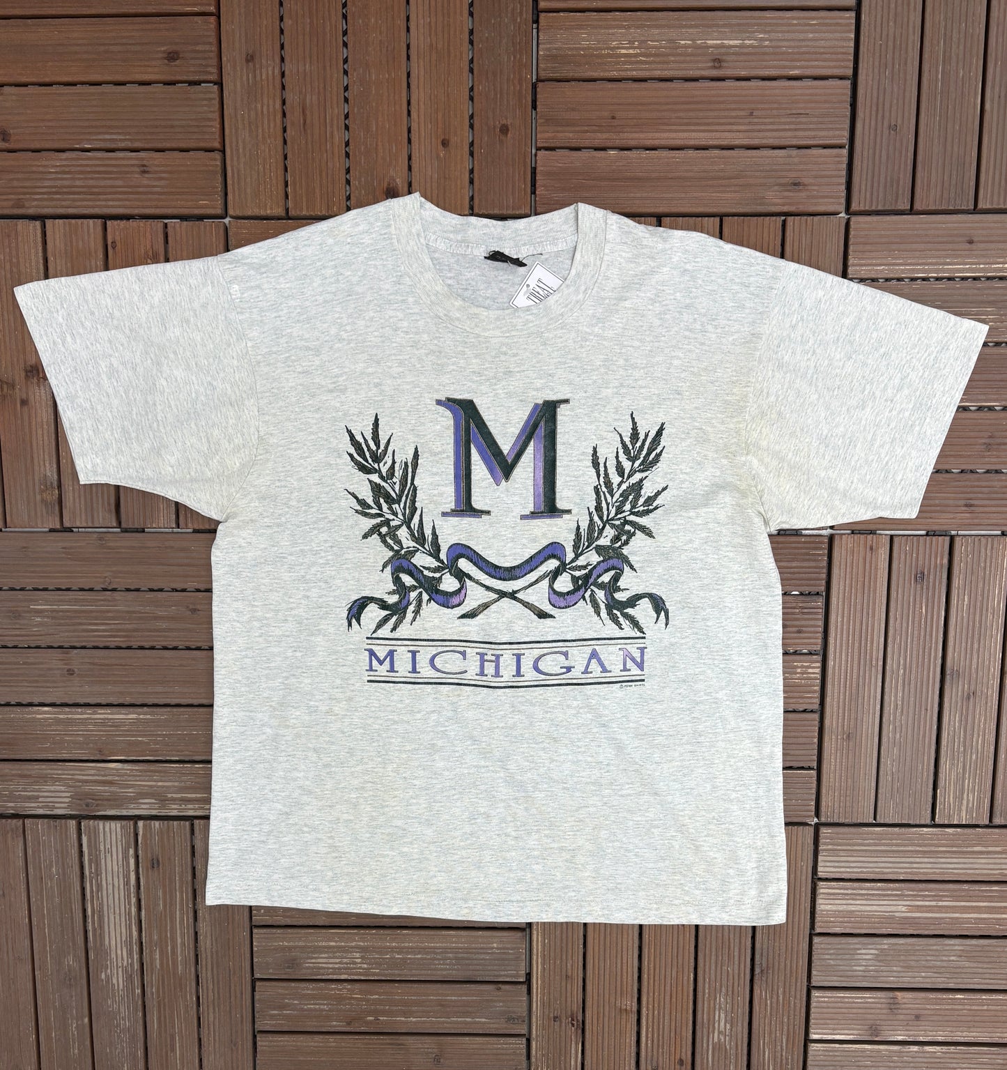 Michigan Tourist Graphic Tee | Size X-Large | Vintage 1990s Single Stitch Grey T-Shirt |