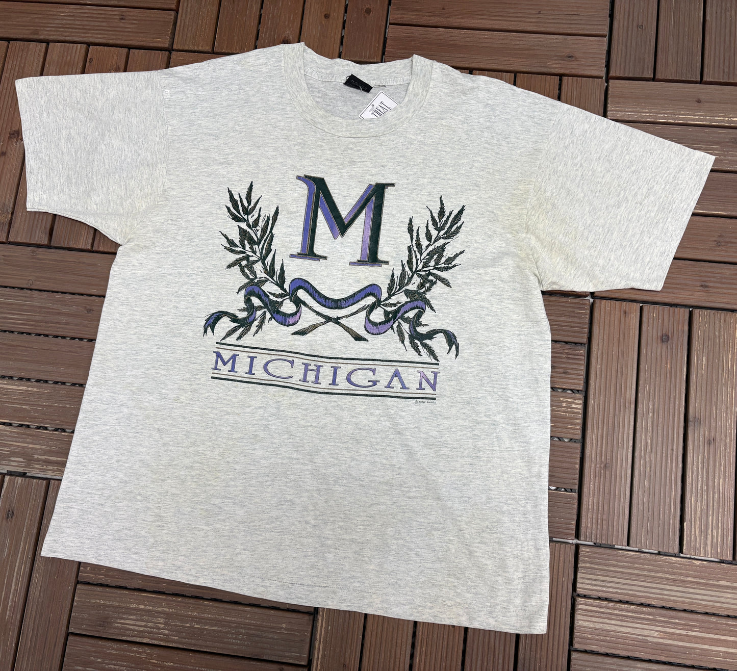 Michigan Tourist Graphic Tee | Size X-Large | Vintage 1990s Single Stitch Grey T-Shirt |