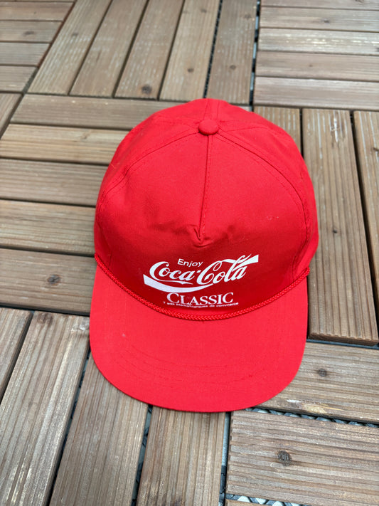 Enjoy Coca-Cola Classic Graphic Hat | Snap Back | Vintage 1990s Promotional Red Cap |