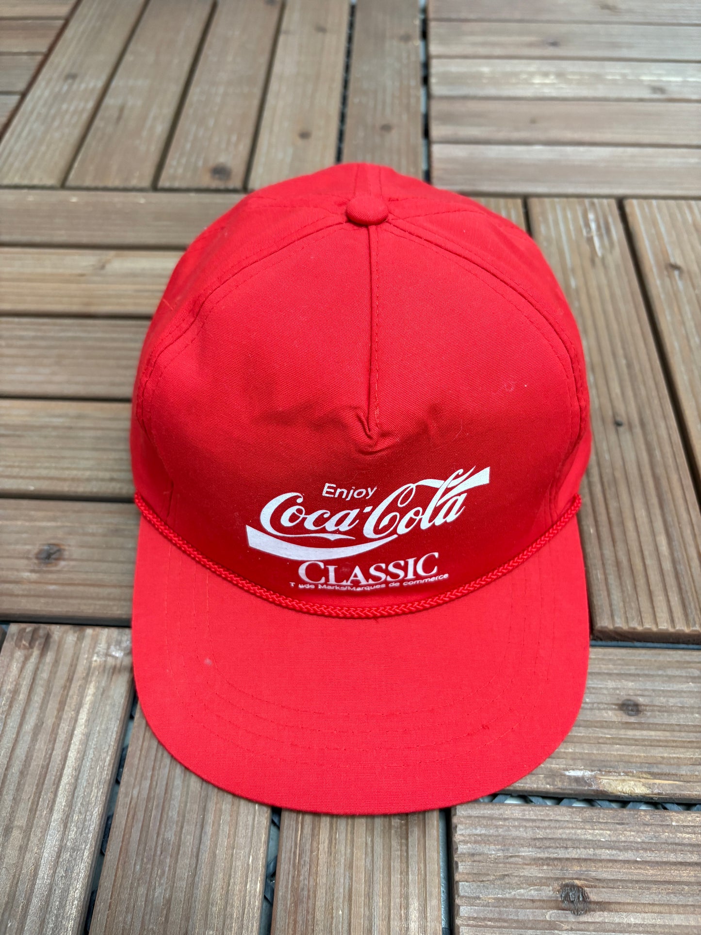 Enjoy Coca-Cola Classic Graphic Hat | Snap Back | Vintage 1990s Promotional Red Cap |