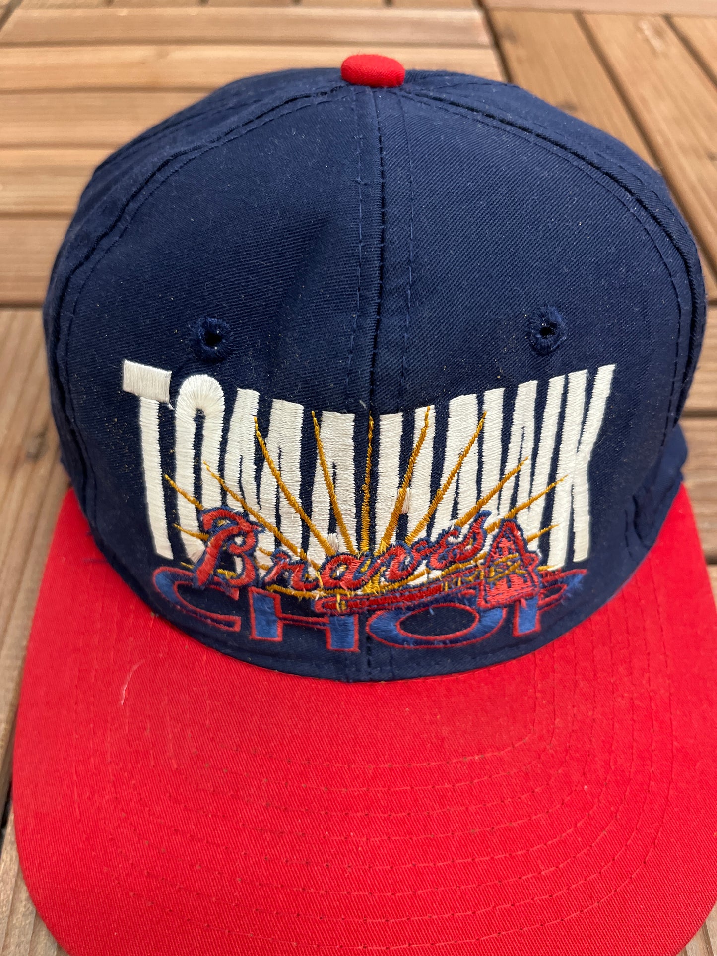 Atlanta Braves Tomahawk Chop Graphic Hat | Snap Back | Vintage 1990s MLB Baseball Blue Cap |